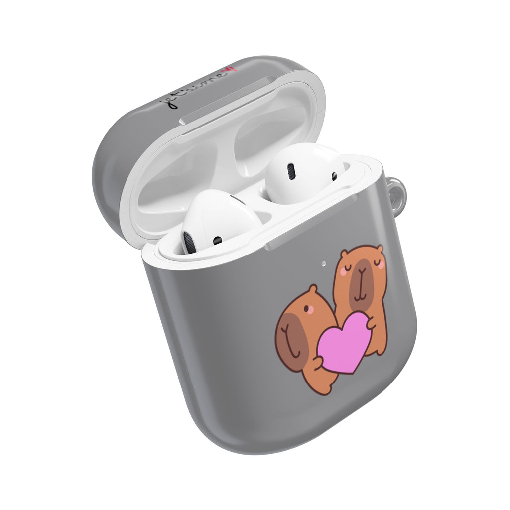 AirPods Case - Cute 'Je t'aime' Capybaras & Pink Heart / "Love Is Love"