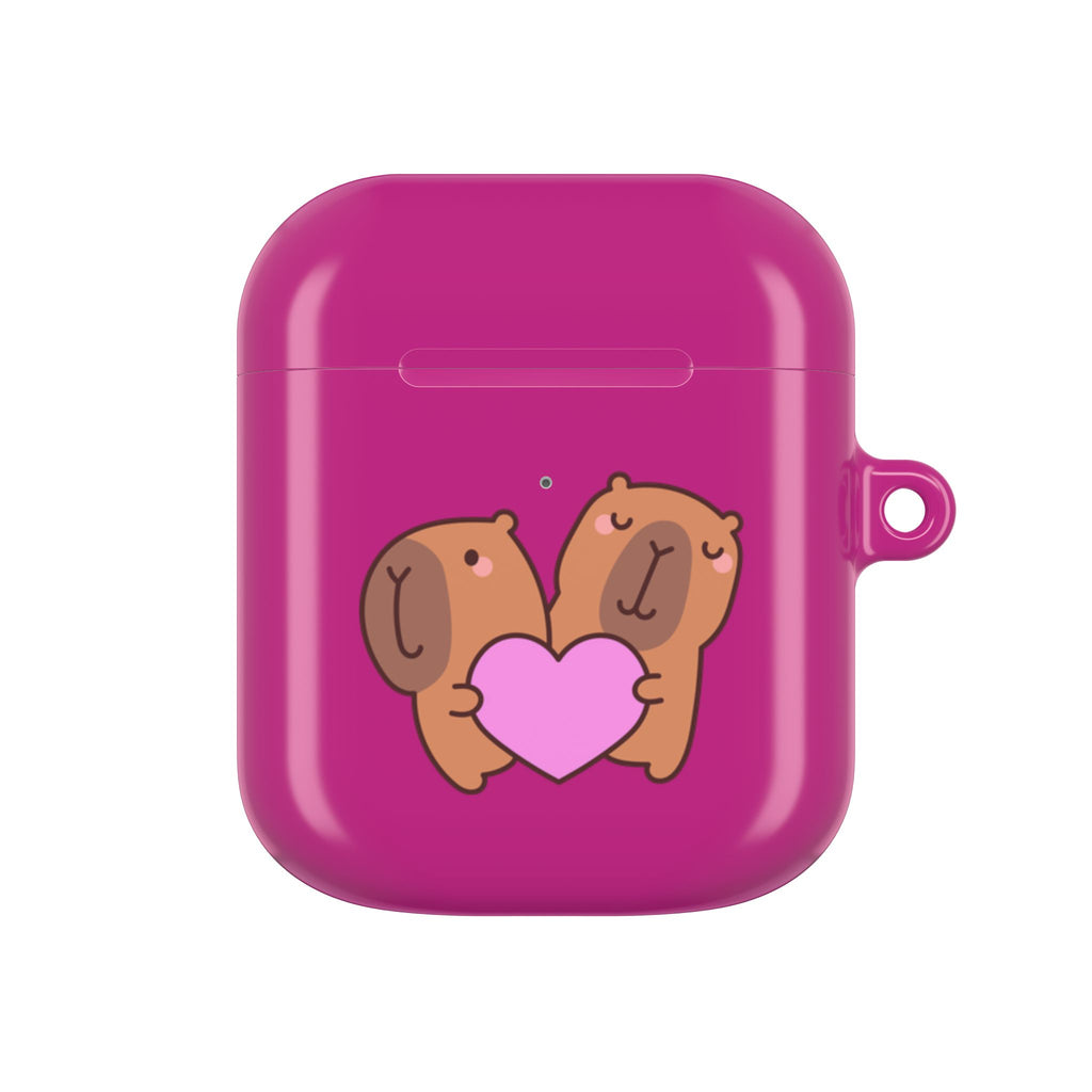 Cute Valentines Love Capybaras & Heart Envelope Protective AirPods Case