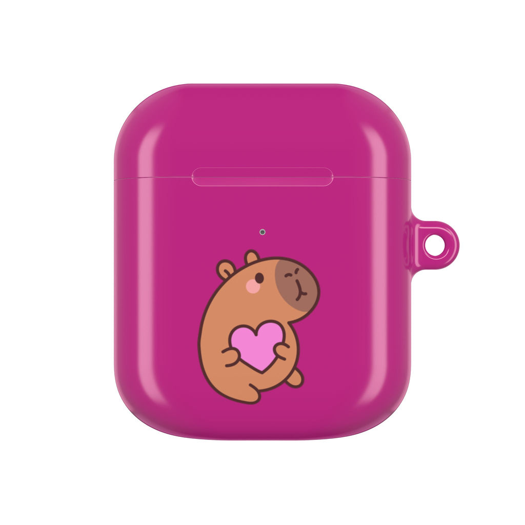 Pink Cute Capybara Heart AirPods Case
