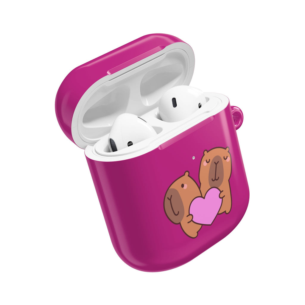 Cute Valentines Love Capybaras & Heart Envelope Protective AirPods Case