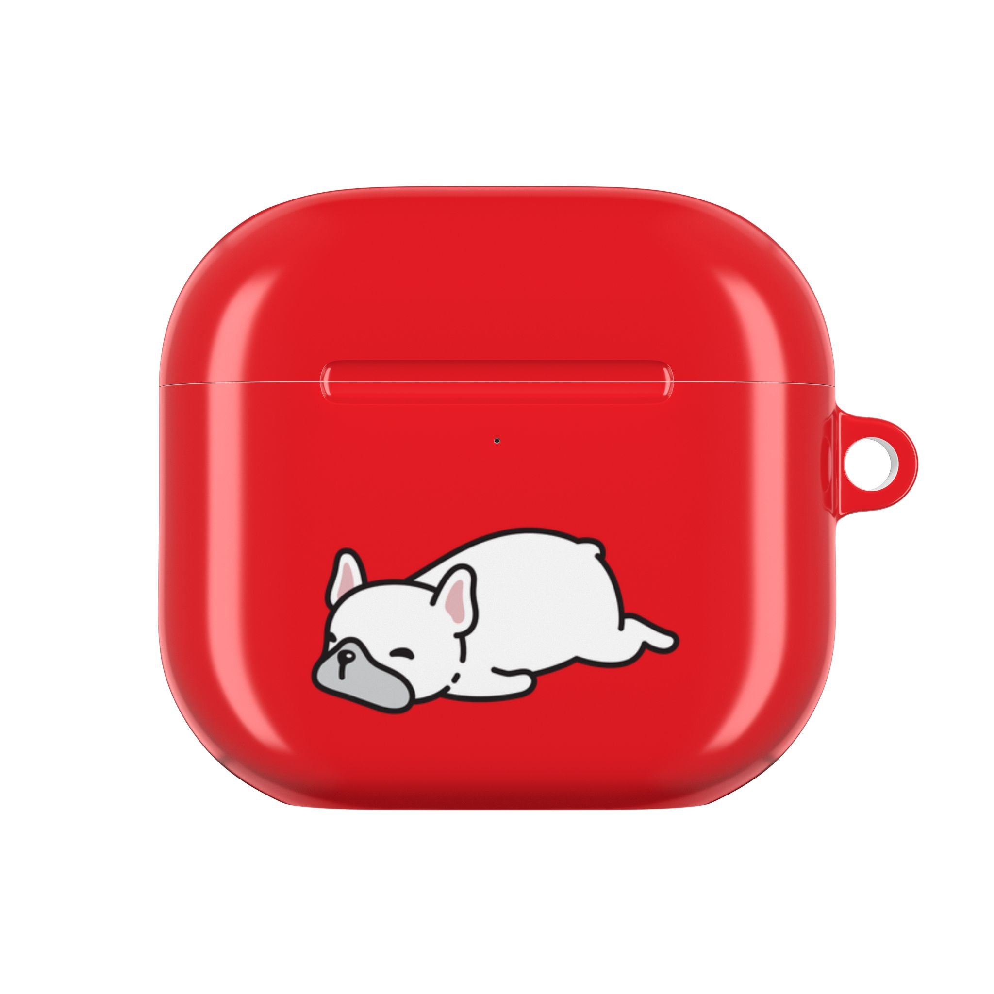 Red AirPods Case with a Snoozing Bulldog