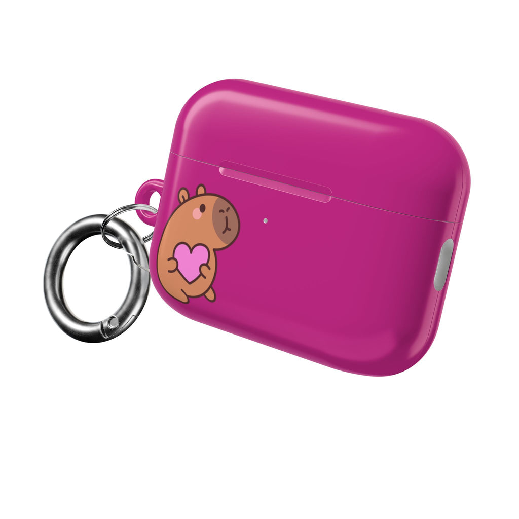 Pink Cute Capybara Heart AirPods Case