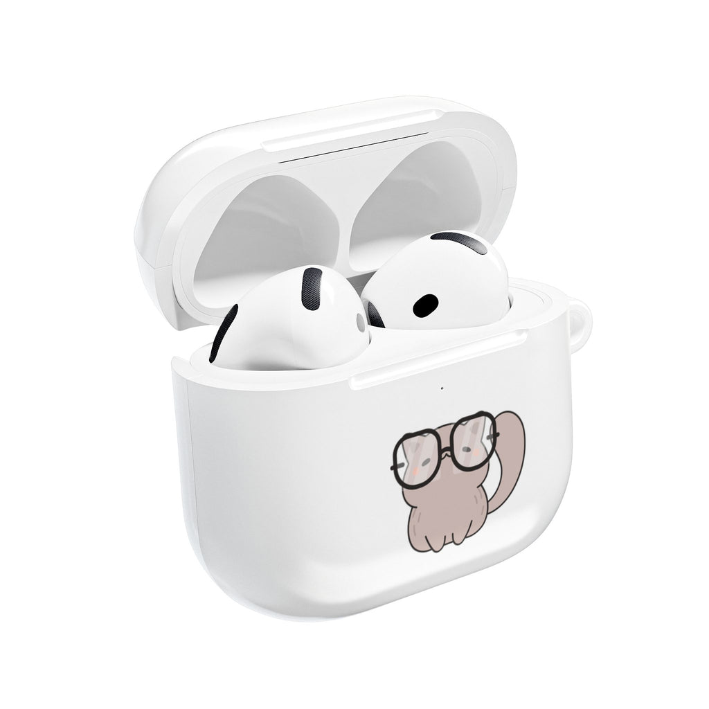 Cute Cat & Fish AirPod Case - Protective Cover with Nerdy Glasses Cat Design