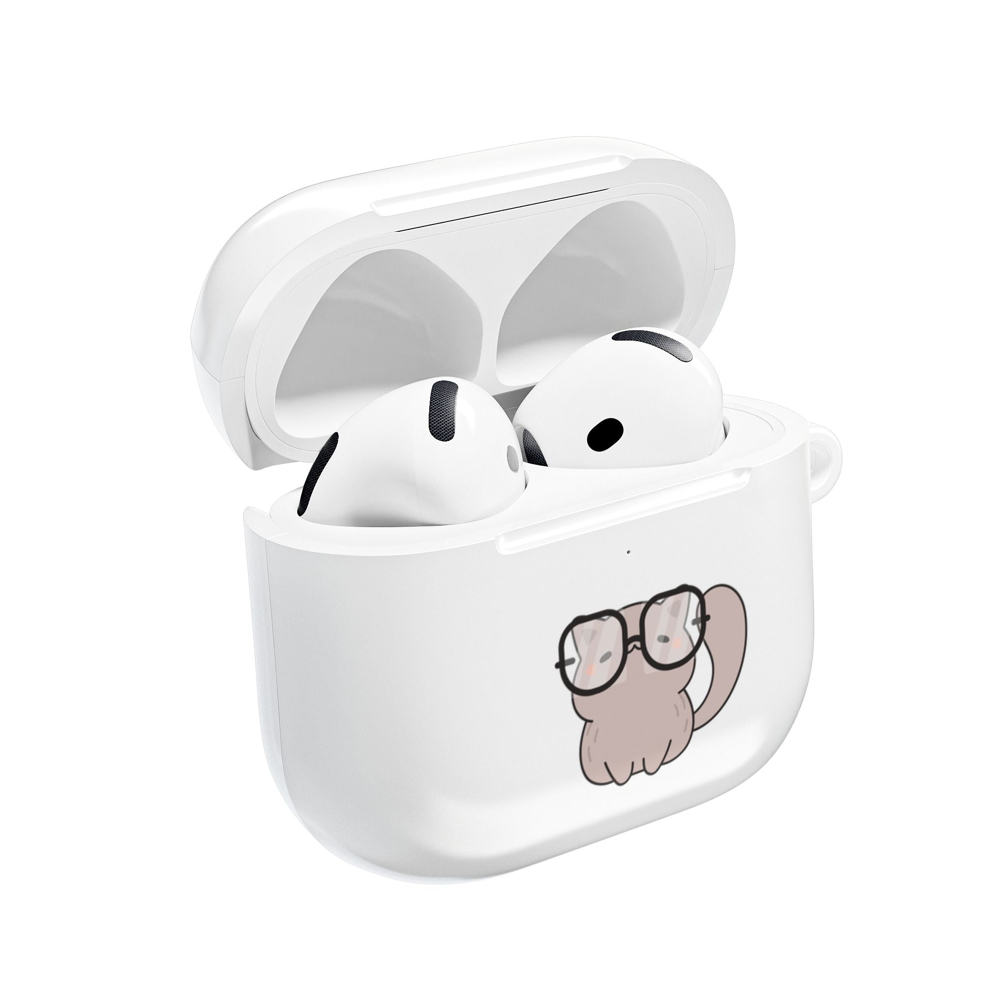 Cute Cat & Fish AirPod Case - Protective Cover with Nerdy Glasses Cat Design