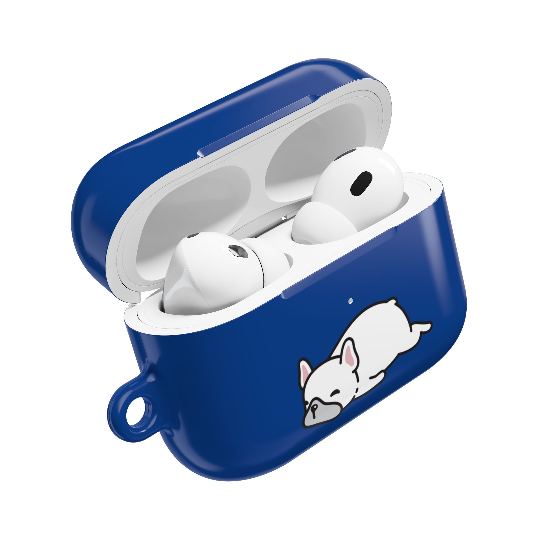 Blue AirPods Case with a Snoozing Bulldog