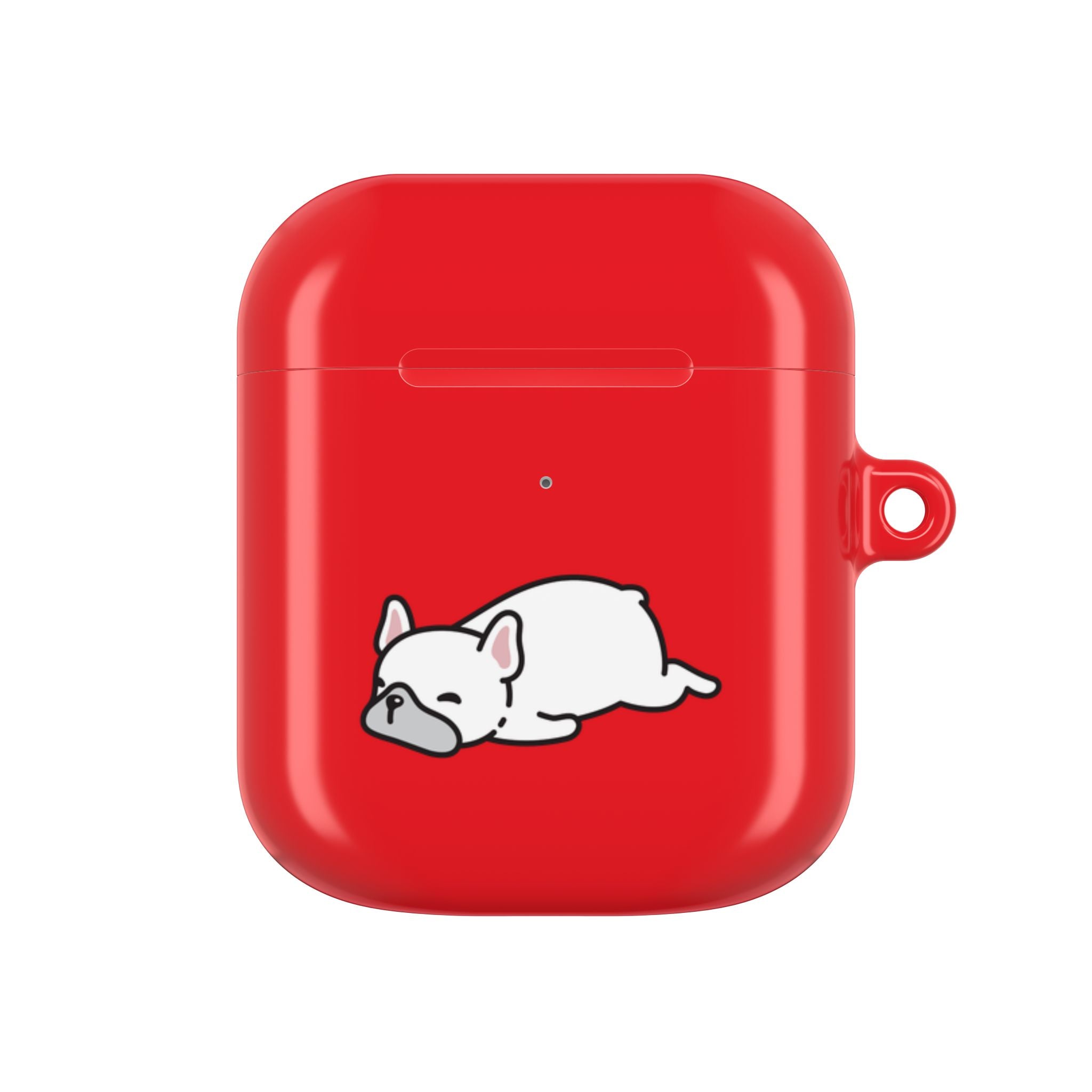 Red AirPods Case with a Snoozing Bulldog