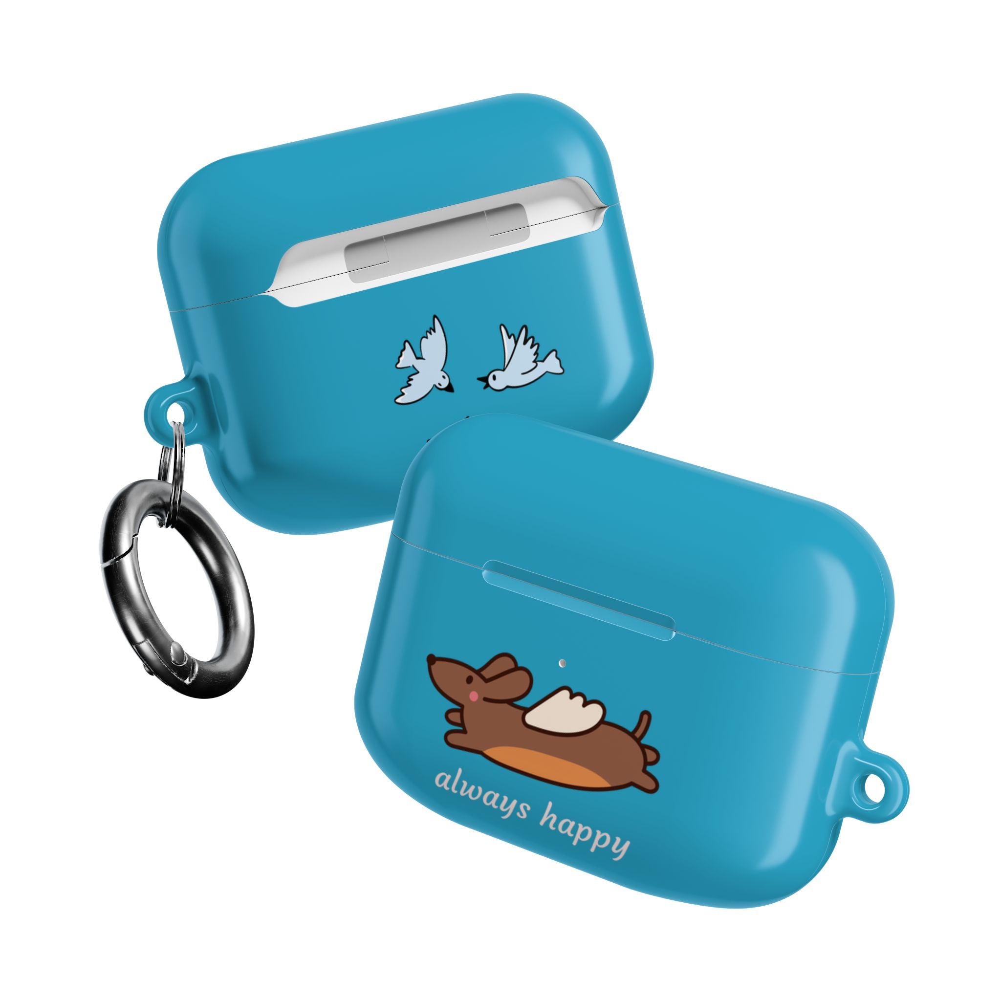 AirPod Case - Cute Flying Dachshund & Doves "always happy" Protective Case Cover
