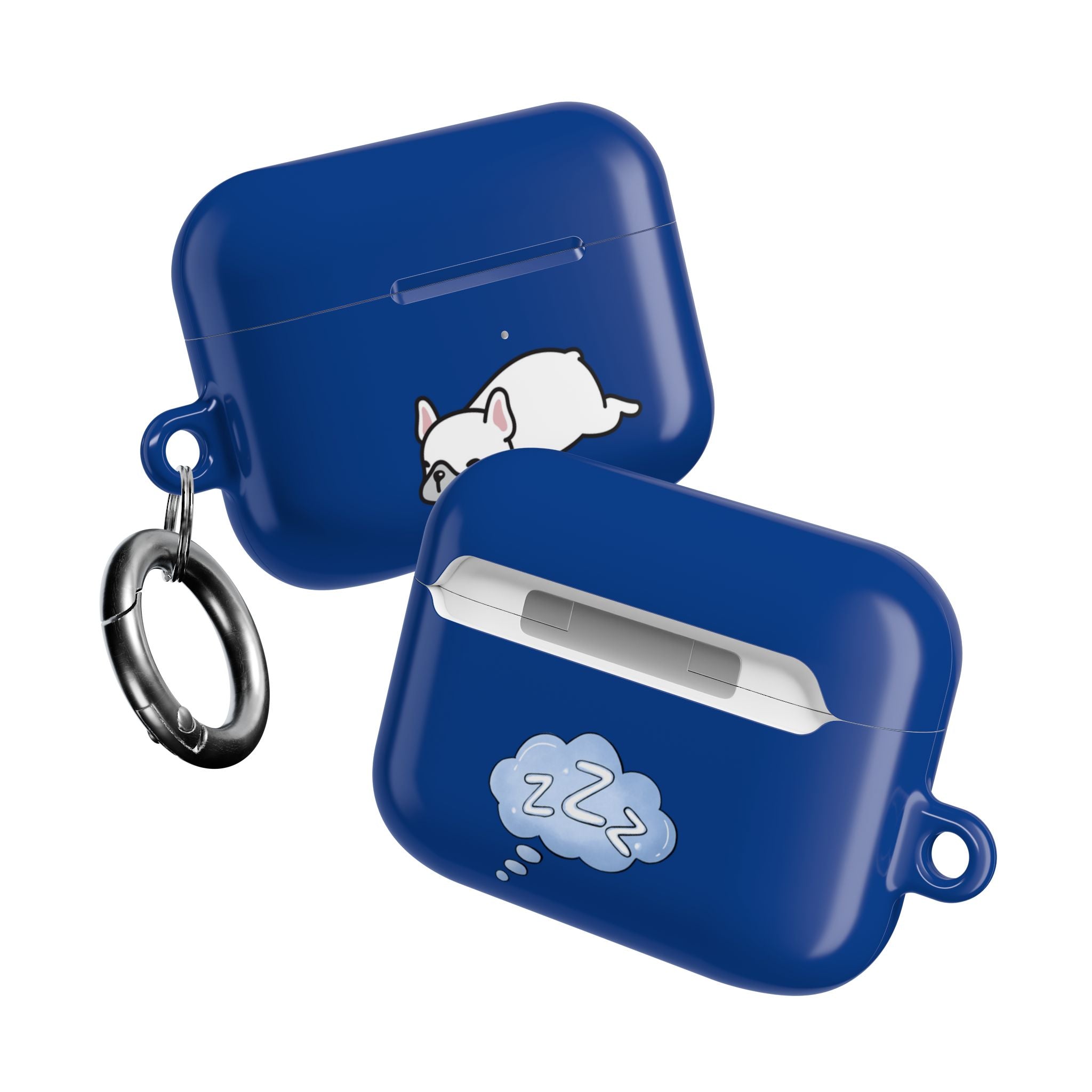 Blue AirPods Case with a Snoozing Bulldog