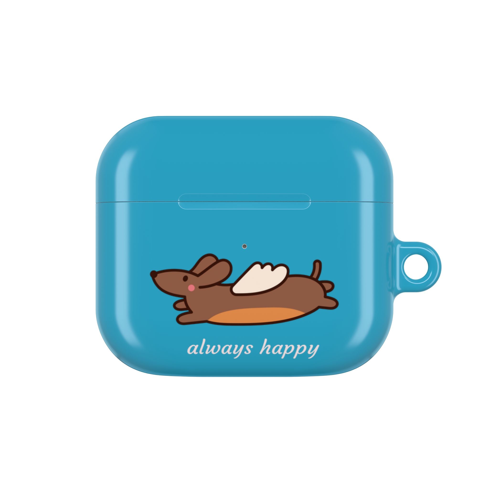 AirPod Case - Cute Flying Dachshund & Doves "always happy" Protective Case Cover