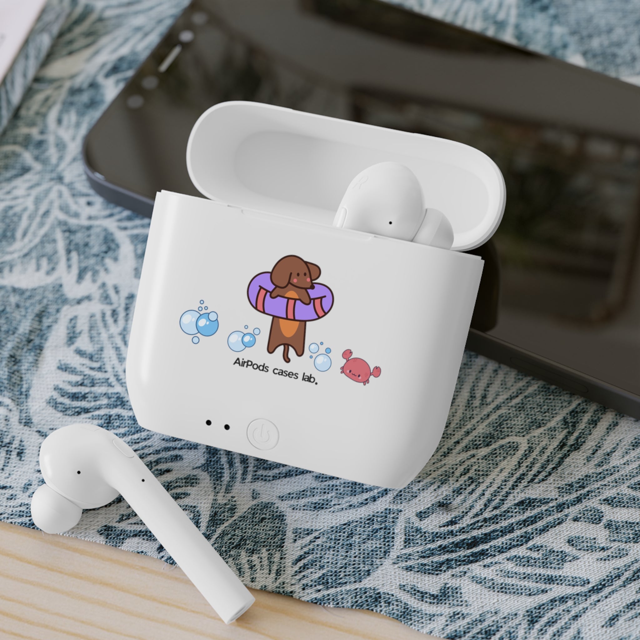 Swimming Dachshund White Earbuds
