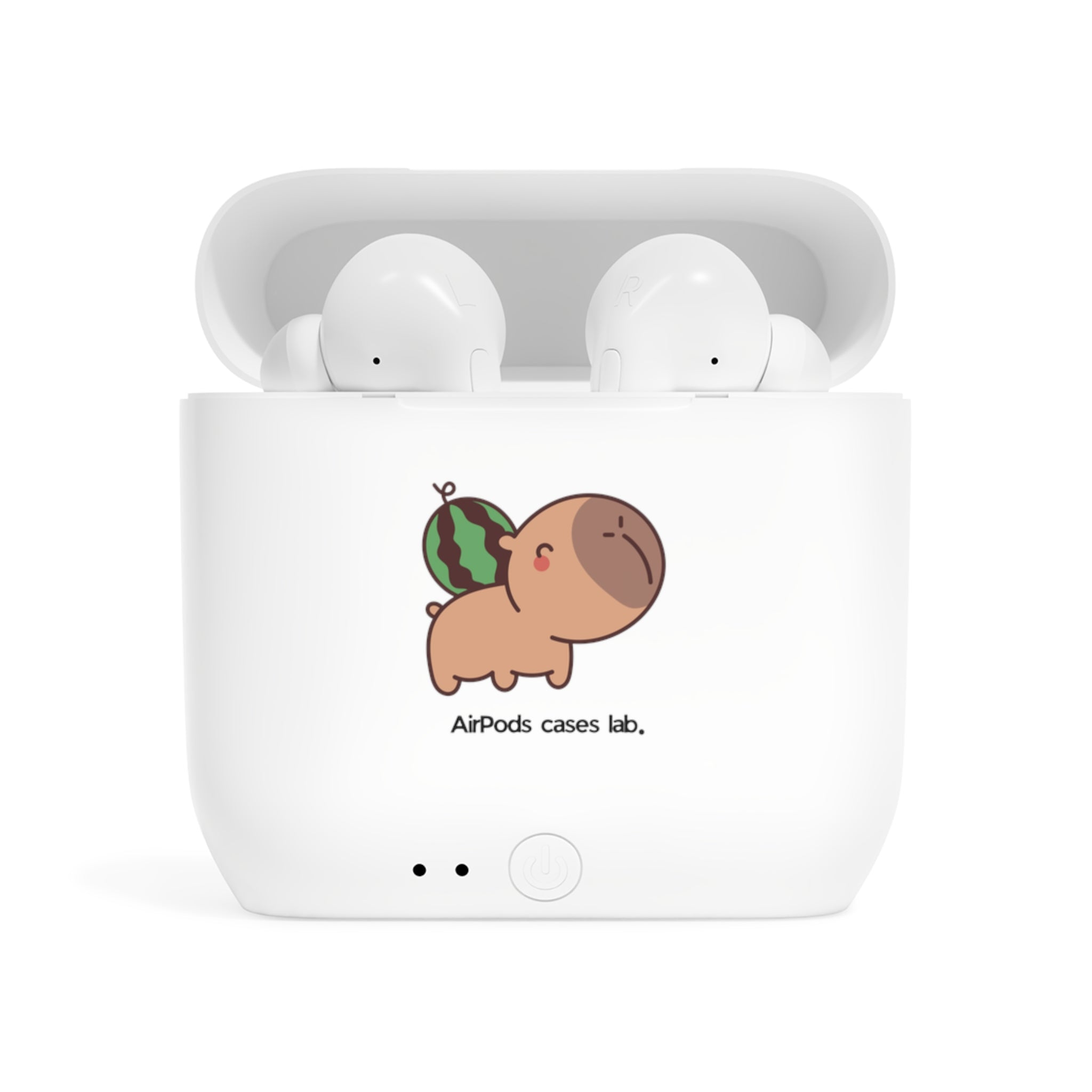 Capybara and Watermelon White Earbudd