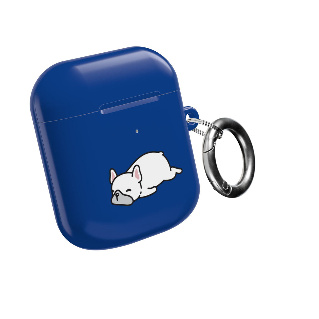 Blue AirPods Case with a Snoozing Bulldog