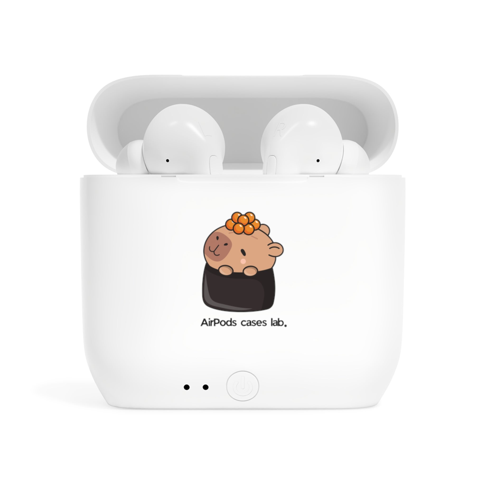 Capybara and Oranges White Earbuds