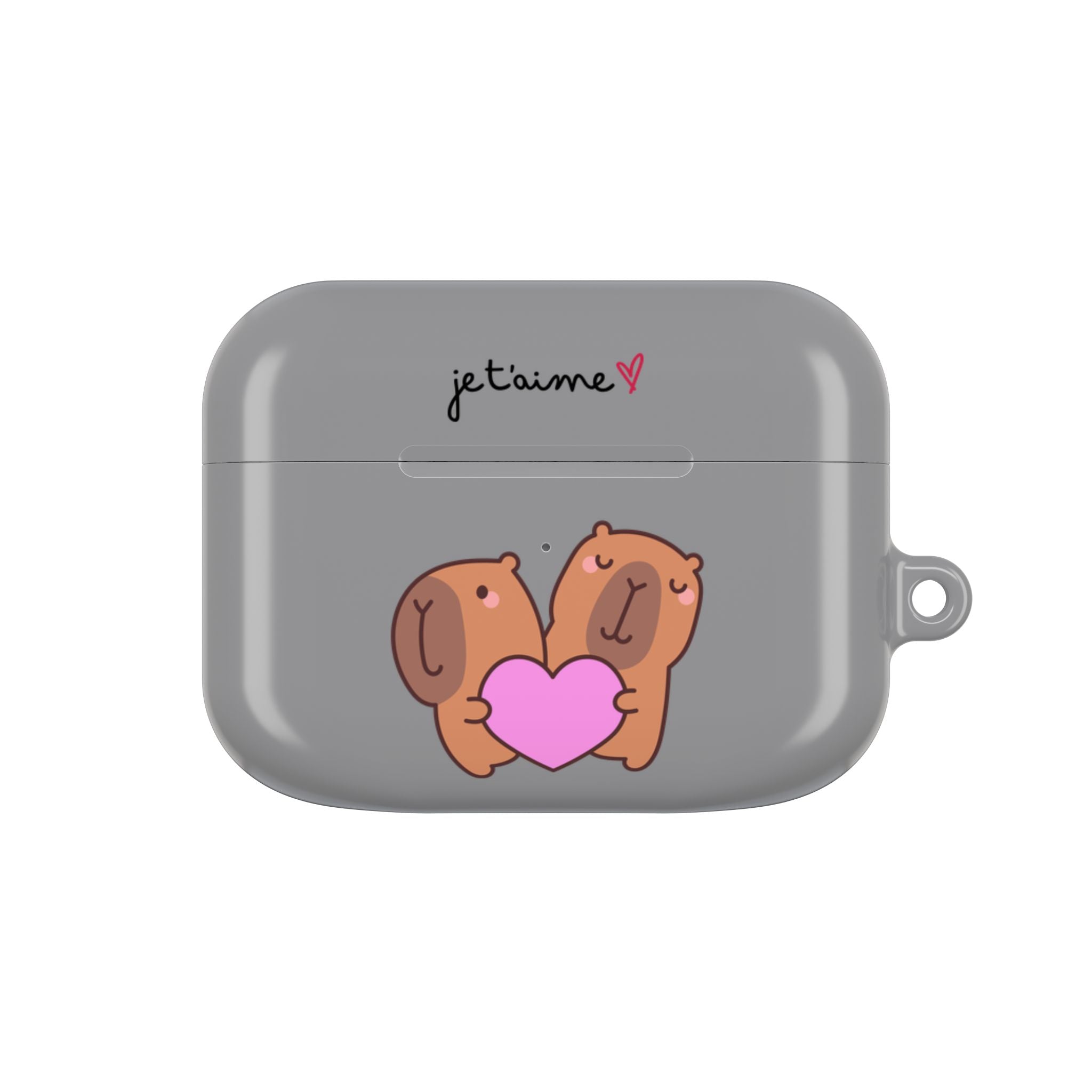 AirPods Case - Cute 'Je t'aime' Capybaras & Pink Heart / "Love Is Love"