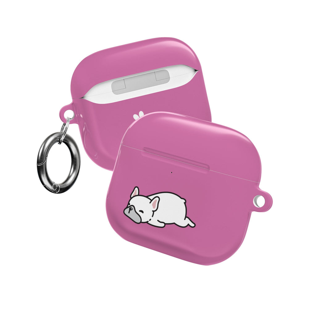 Pink AirPods Case with a Snoozing Bulldog