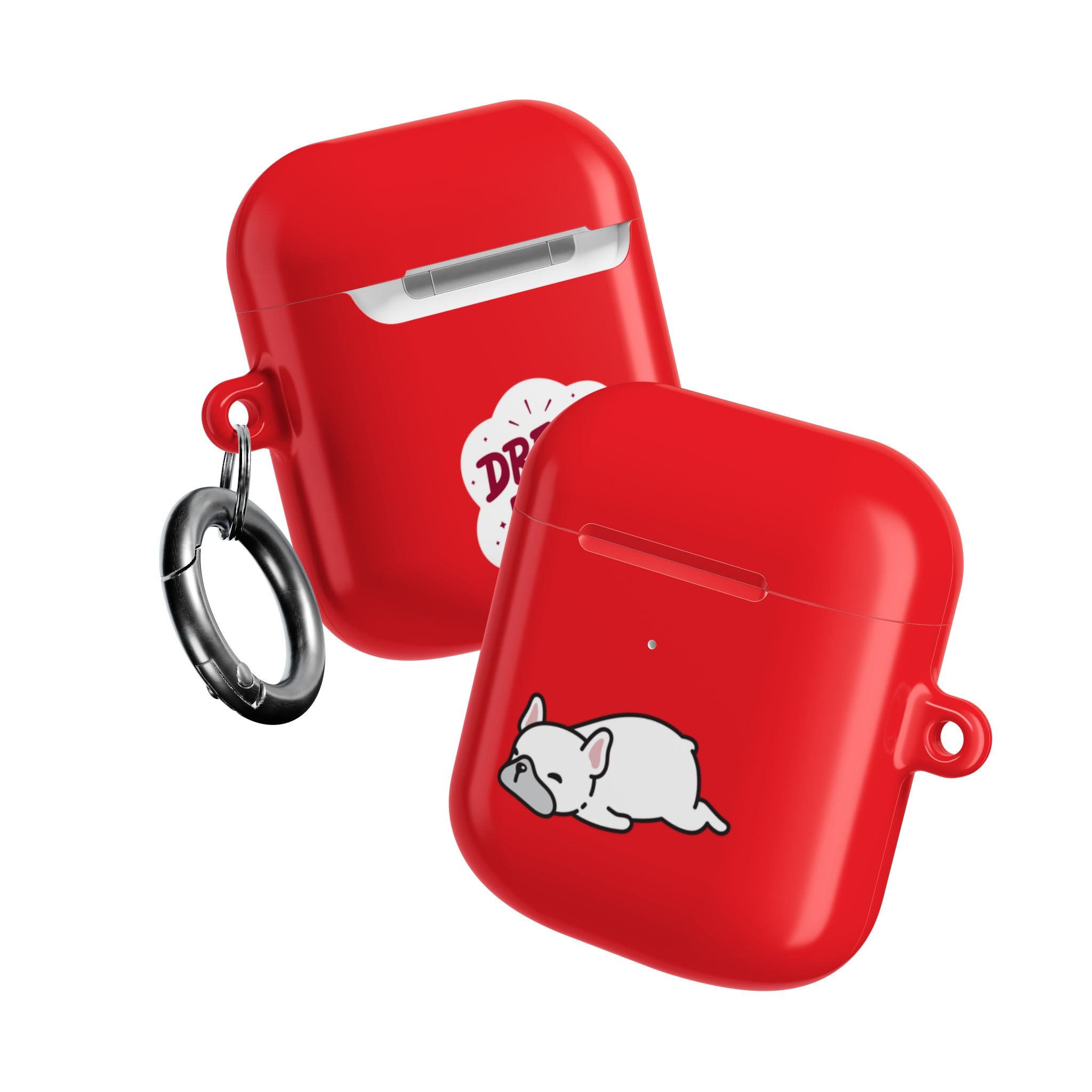Red AirPods Case with a Snoozing Bulldog