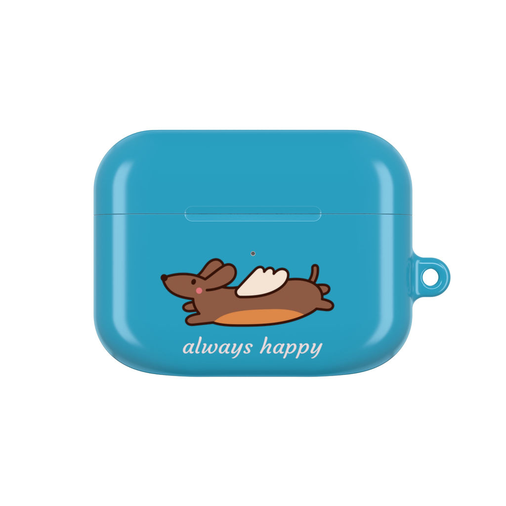 AirPod Case - Cute Flying Dachshund & Doves "always happy" Protective Case Cover