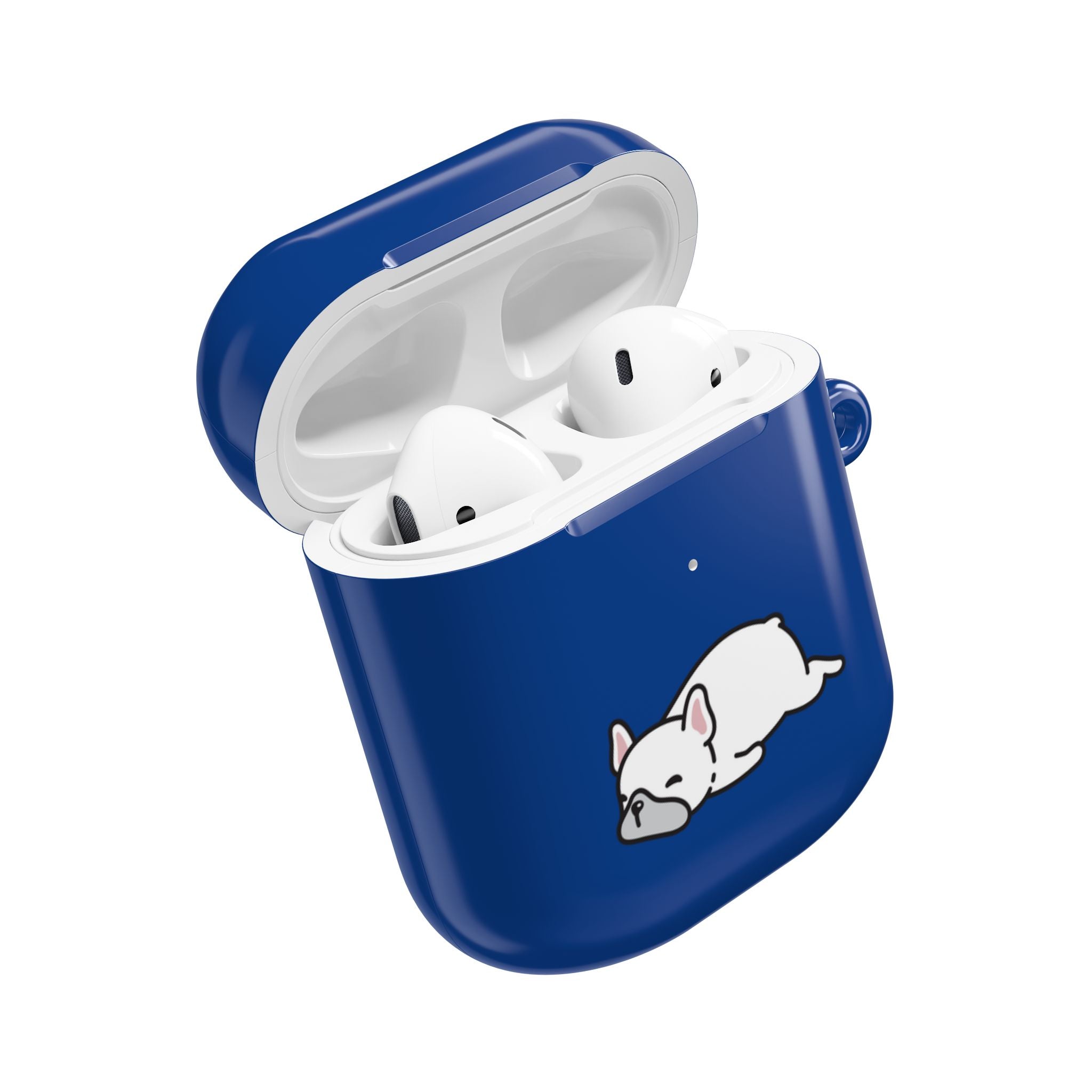 Blue AirPods Case with a Snoozing Bulldog