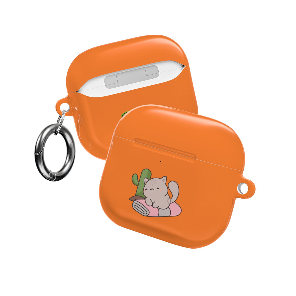 Cute Cat & Fish AirPod Case - Orange Protective Earbud Cover