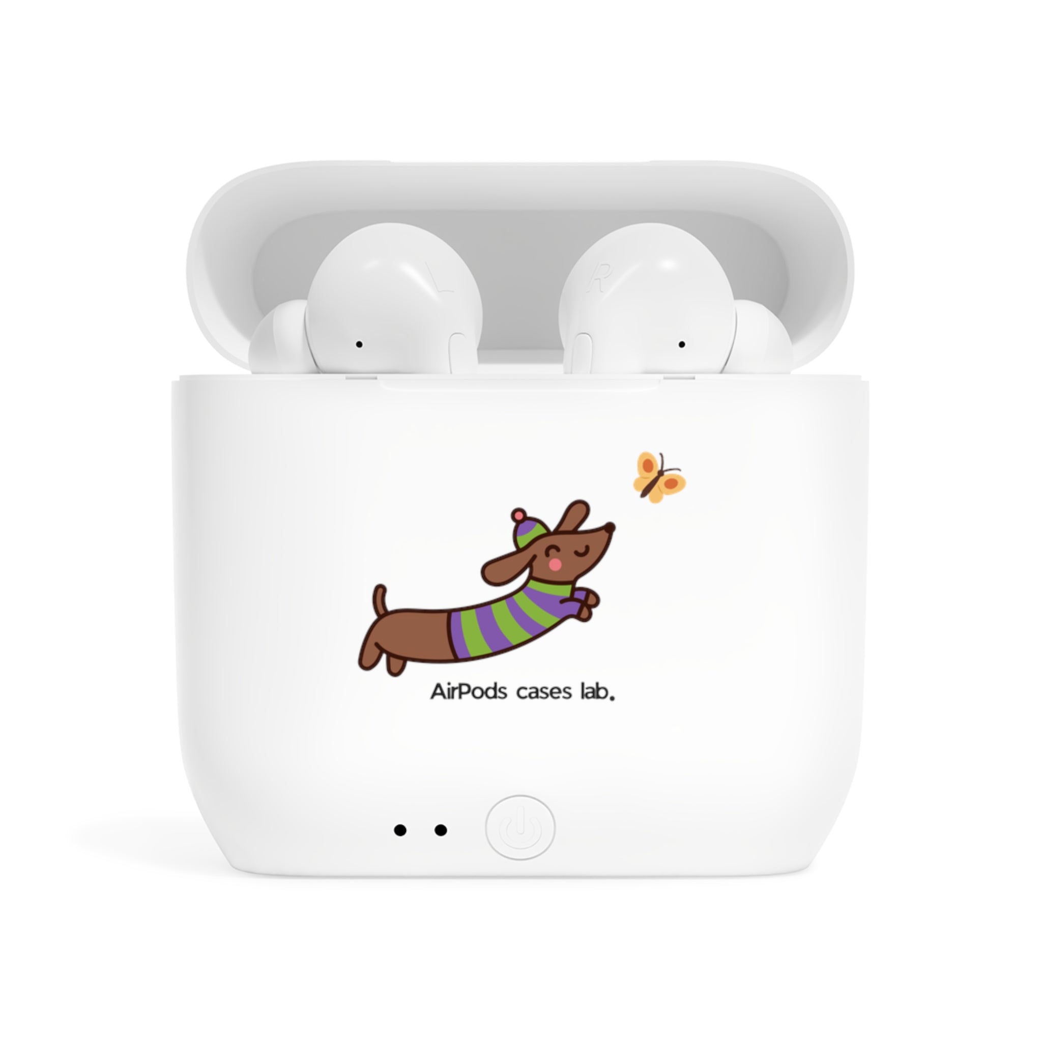 Chasing Dachshund White Earbuds