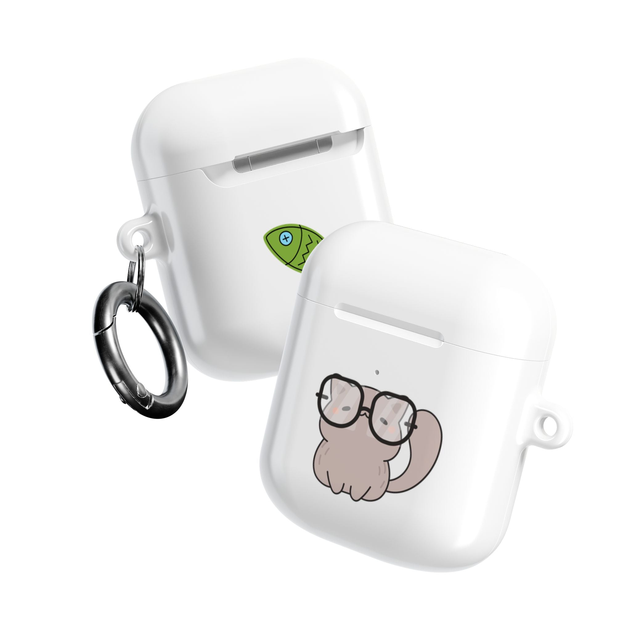 Cute Cat & Fish AirPod Case - Protective Cover with Nerdy Glasses Cat Design