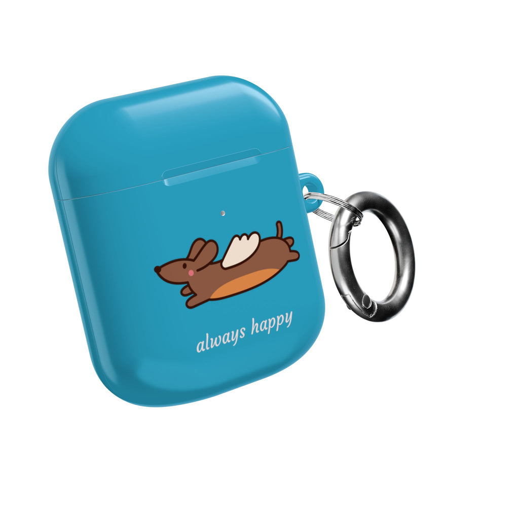 AirPod Case - Cute Flying Dachshund & Doves "always happy" Protective Case Cover