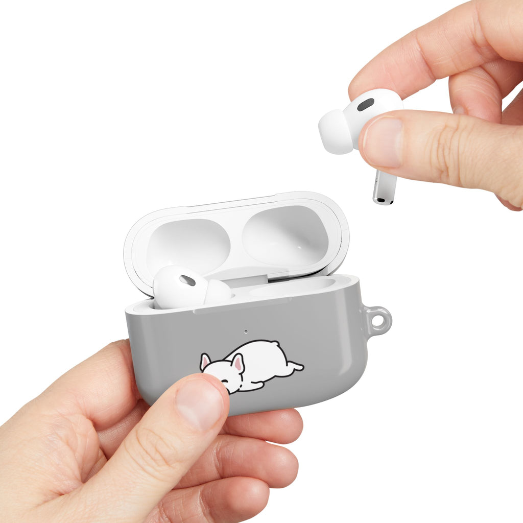 Grey AirPods Case with a Snoozing Bulldog