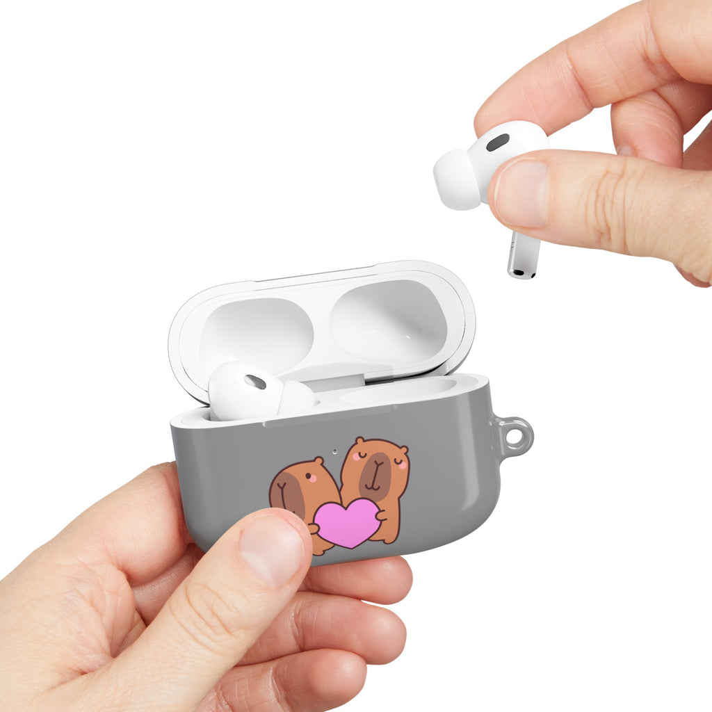 AirPods Case - Cute 'Je t'aime' Capybaras & Pink Heart / "Love Is Love"