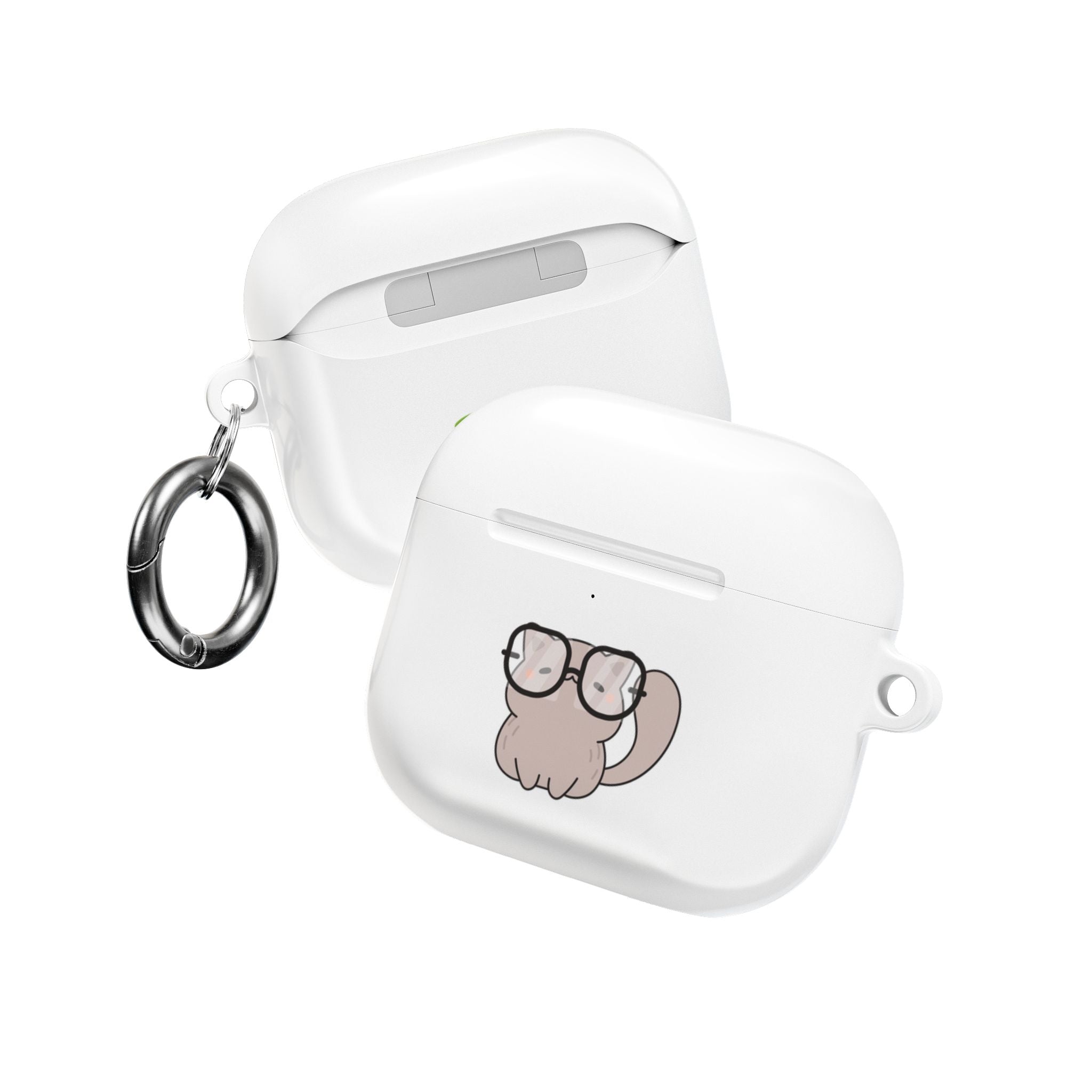 Cute Cat & Fish AirPod Case - Protective Cover with Nerdy Glasses Cat Design