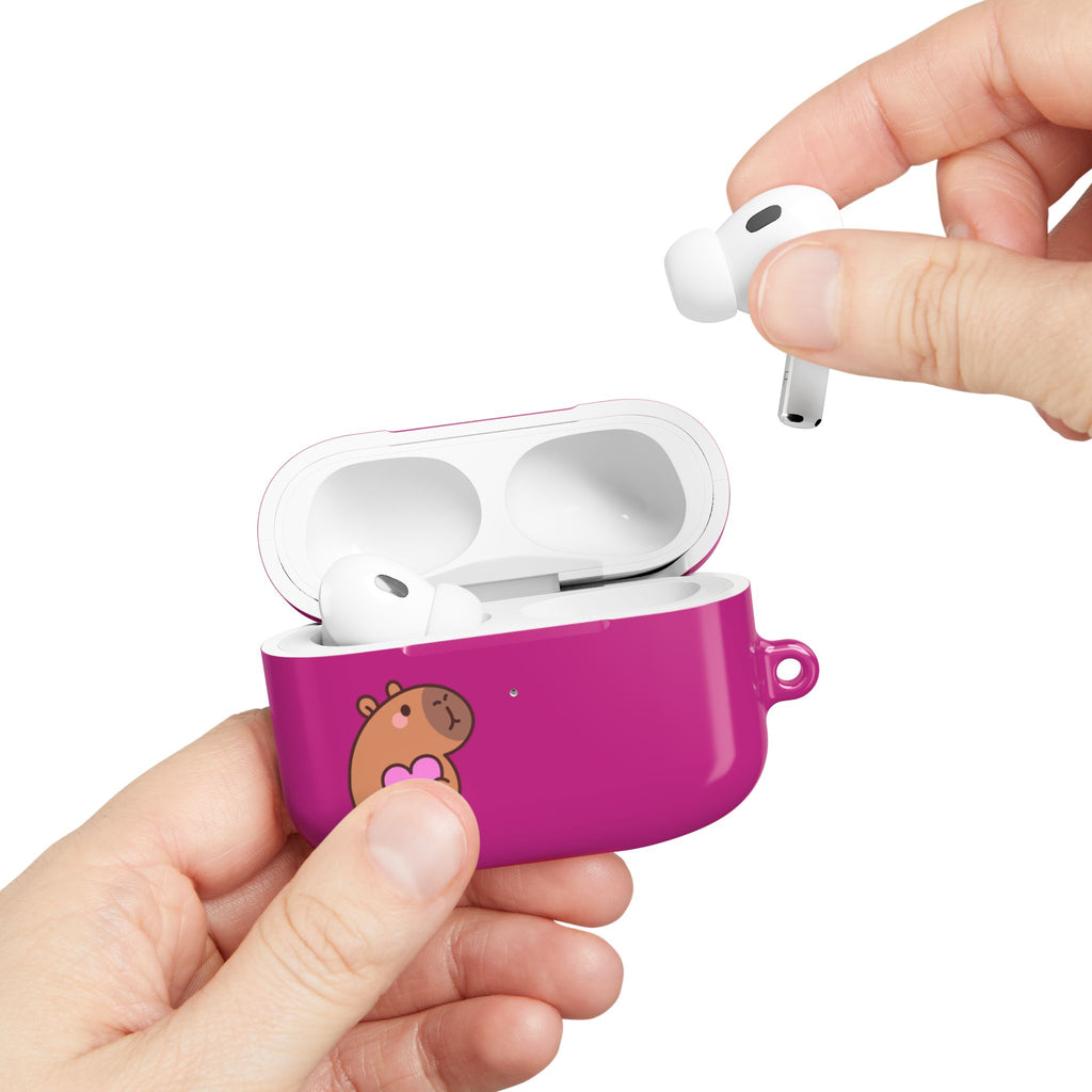 Pink Cute Capybara Heart AirPods Case