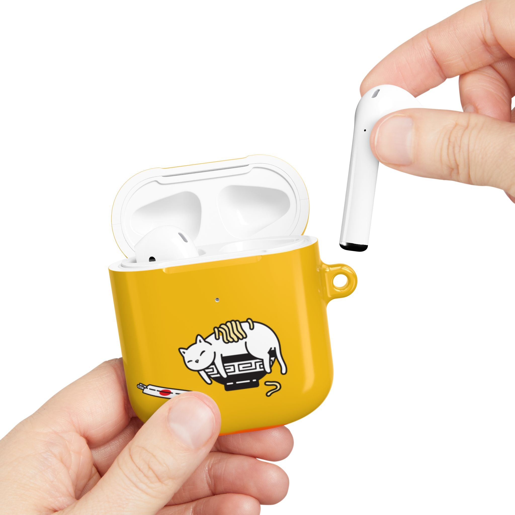 Japanese Cat & Chopsticks Yellow AirPods Case