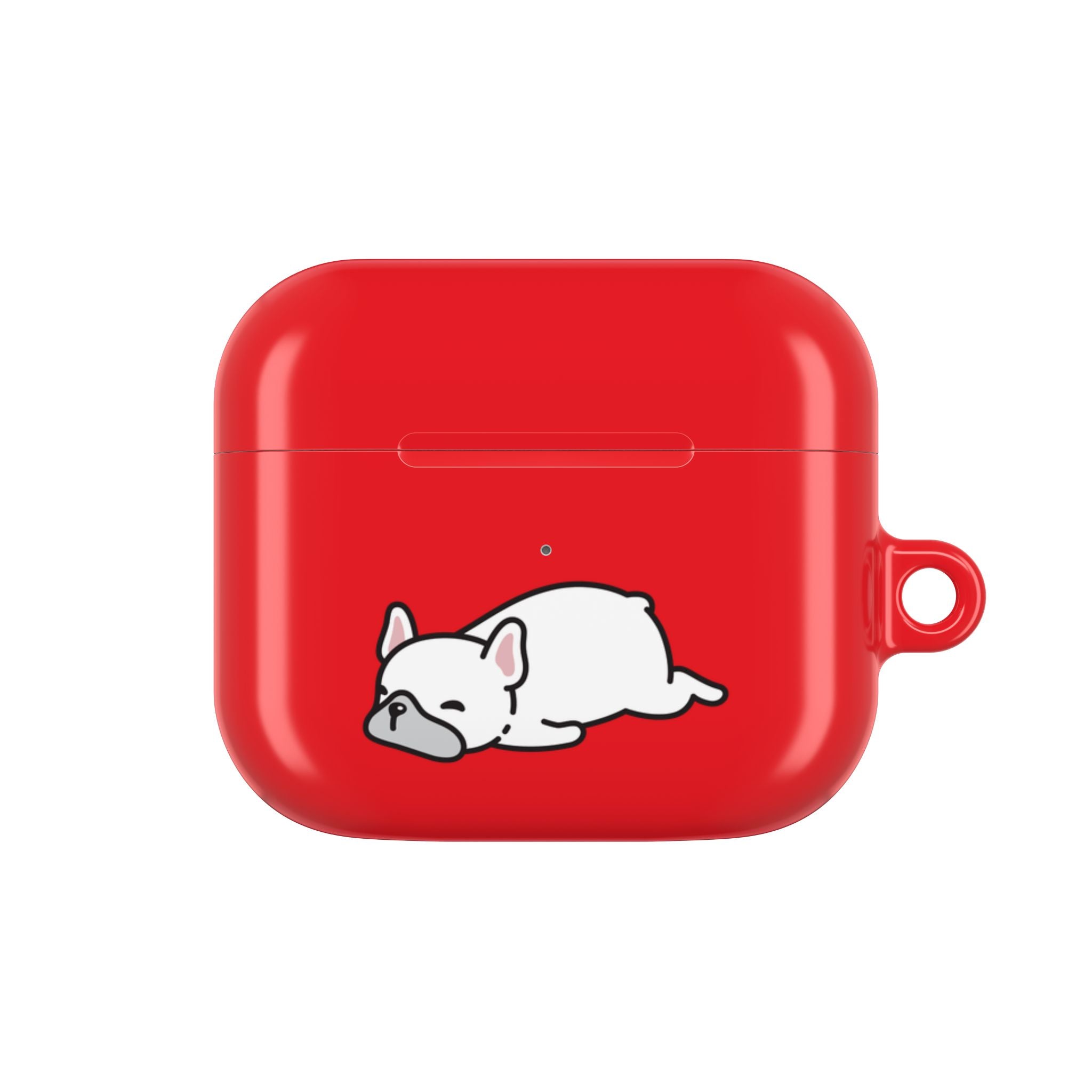 Red AirPods Case with a Snoozing Bulldog