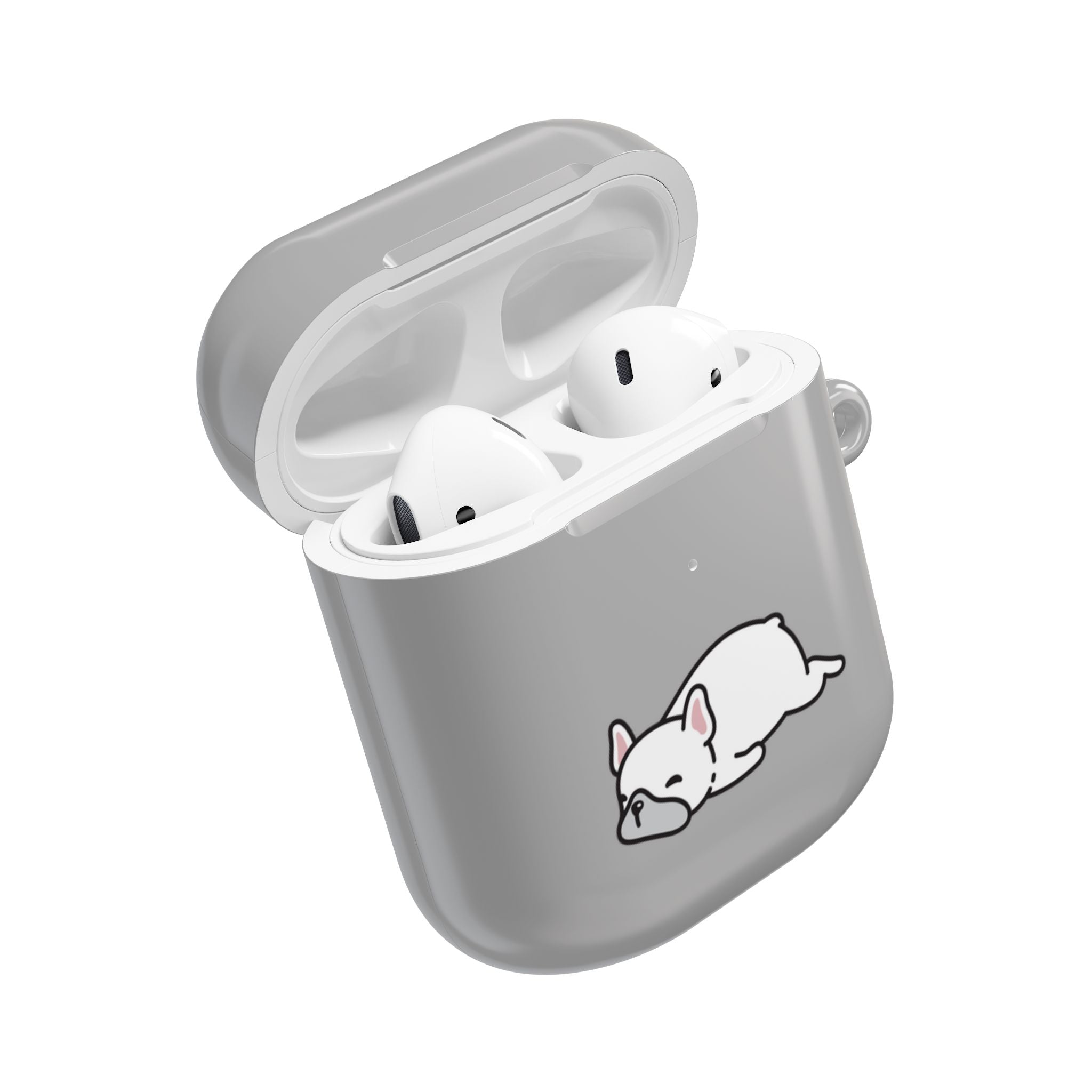 Grey AirPods Case with a Snoozing Bulldog