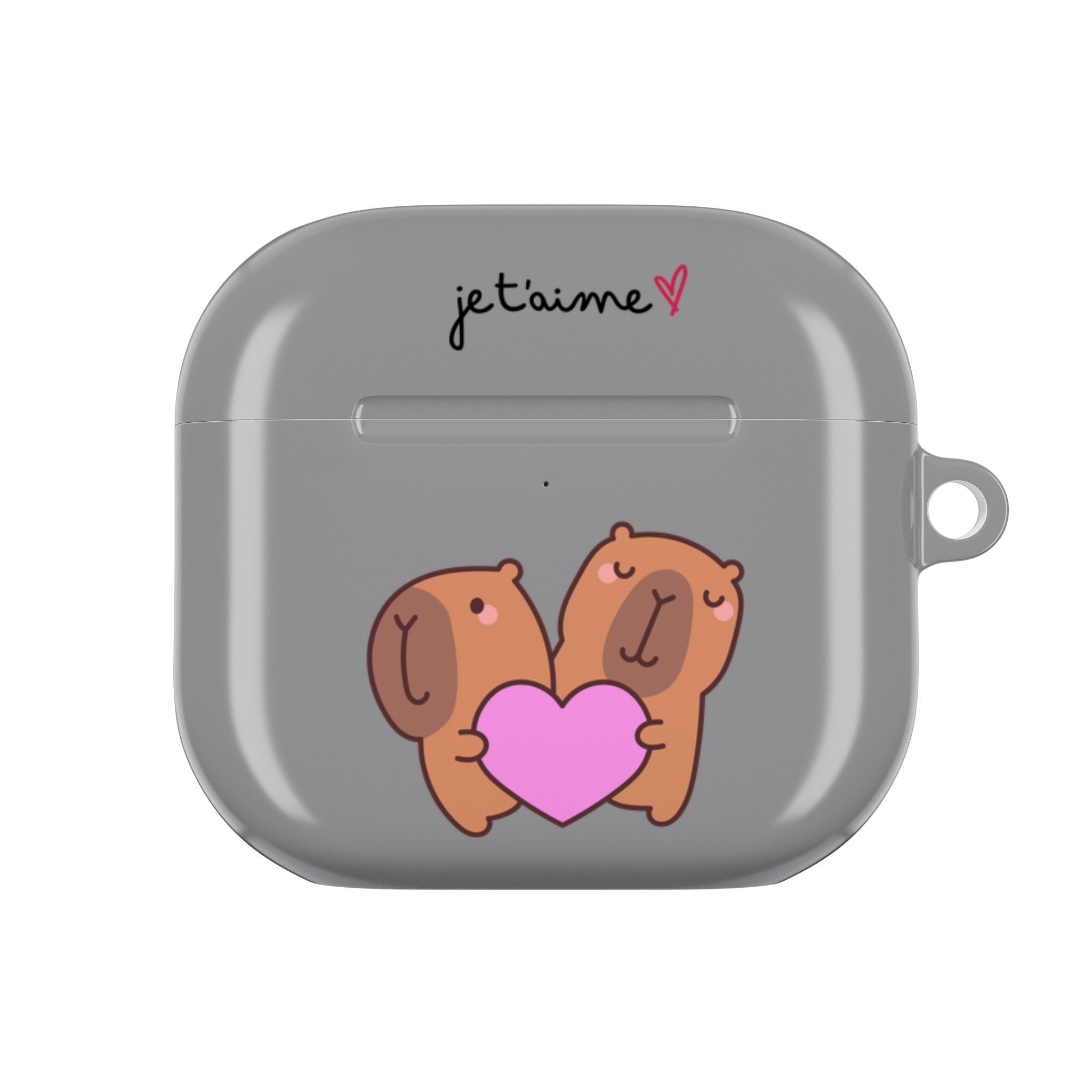 AirPods Case - Cute 'Je t'aime' Capybaras & Pink Heart / "Love Is Love"
