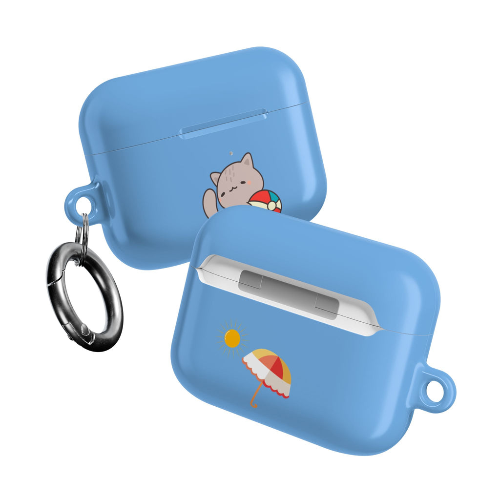 Cute Cat Beach AirPod Case with Beach Ball & Umbrella