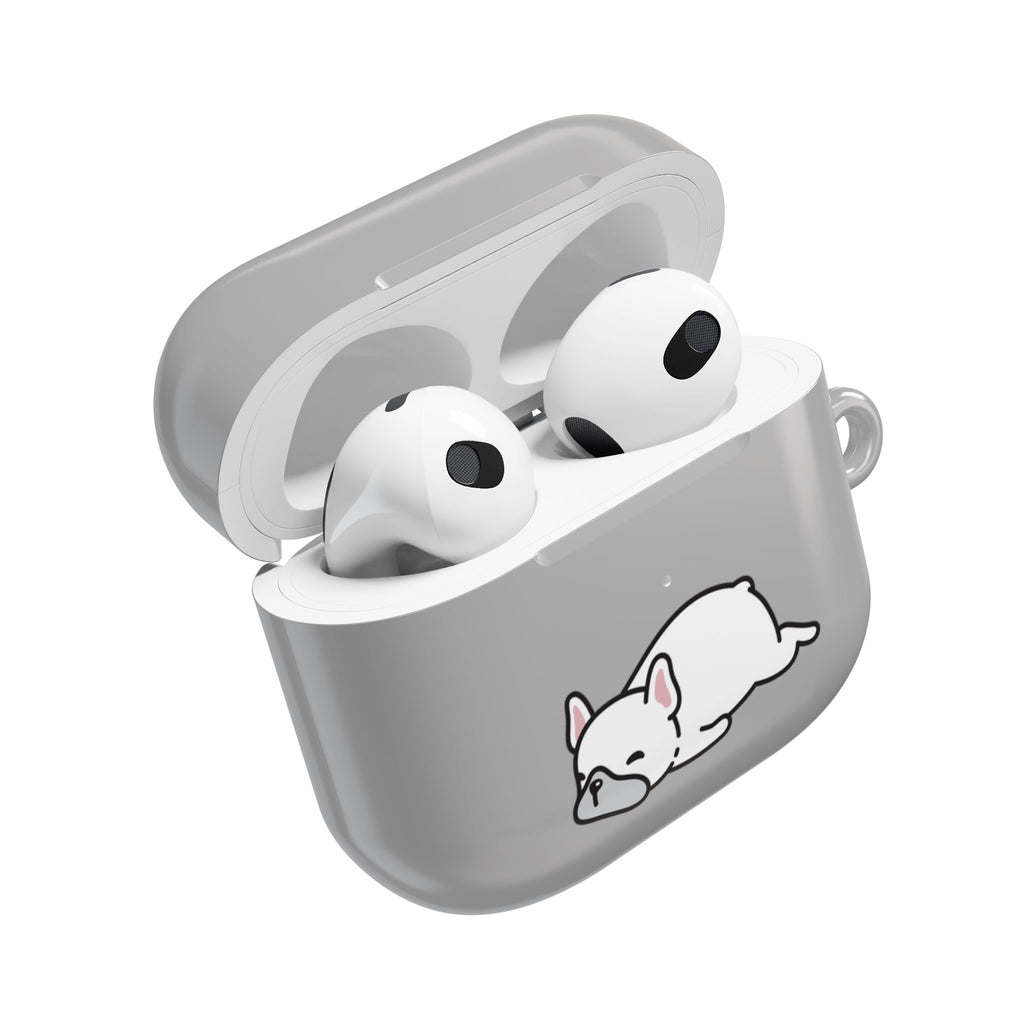 Grey AirPods Case with a Snoozing Bulldog