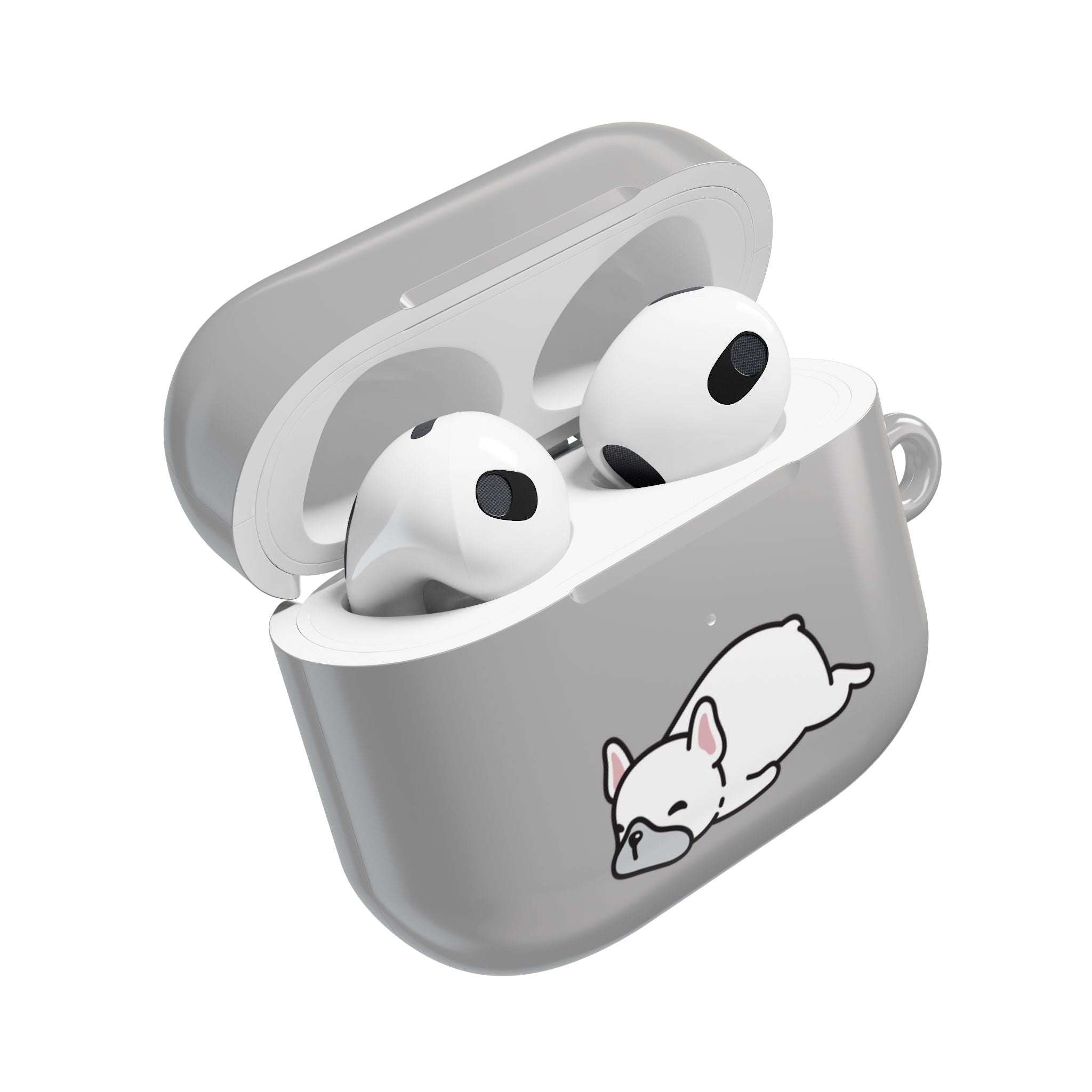 Grey AirPods Case with a Snoozing Bulldog