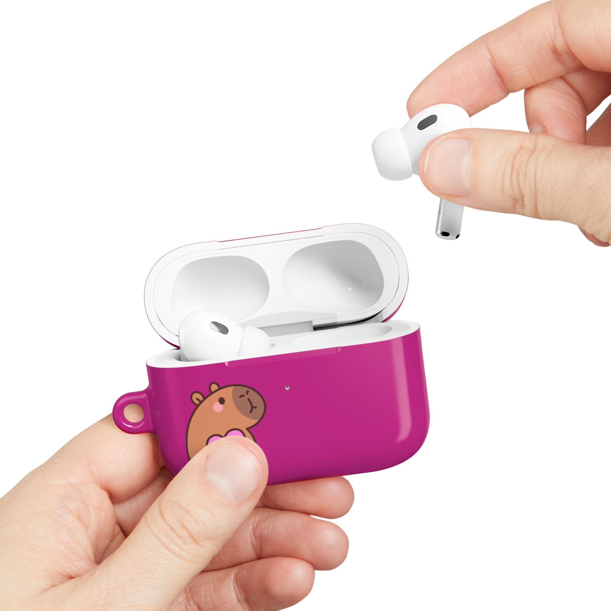 Pink Cute Capybara Heart AirPods Case