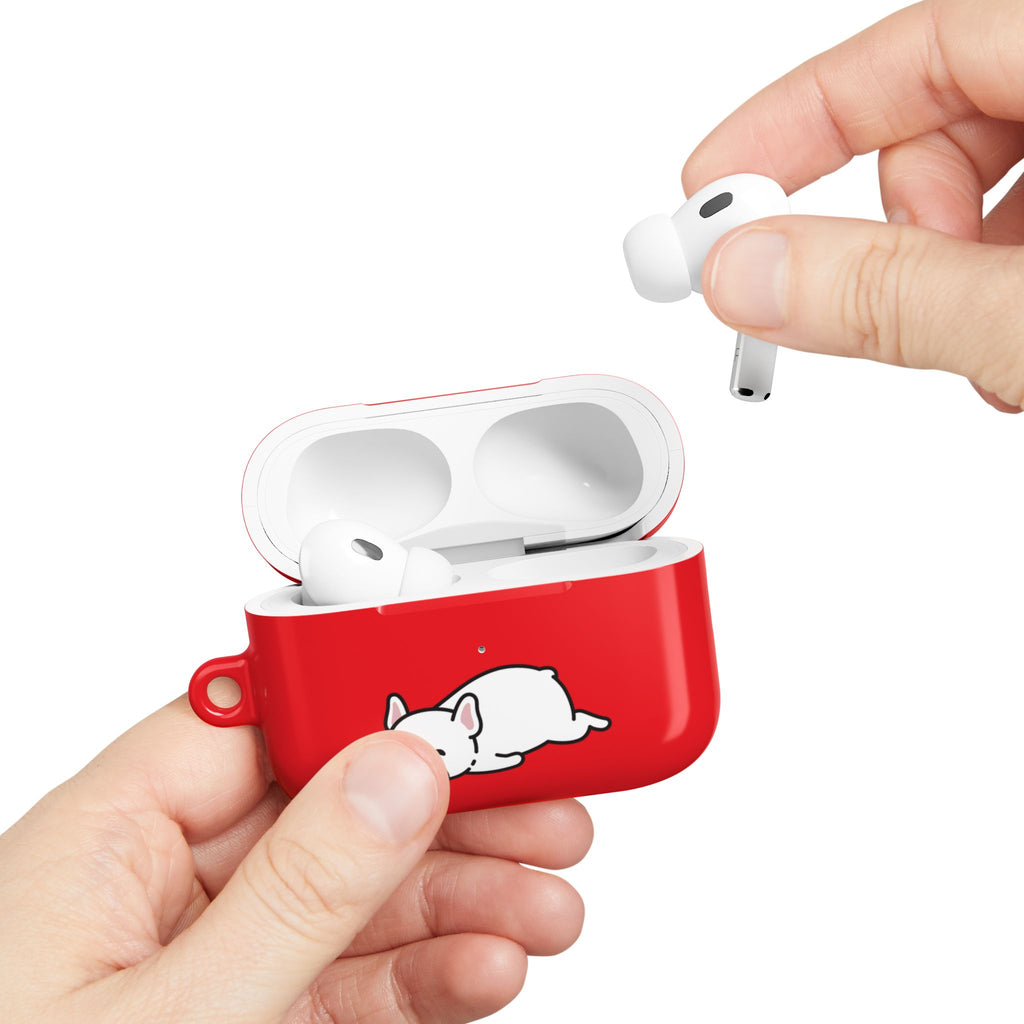 Red AirPods Case with a Snoozing Bulldog