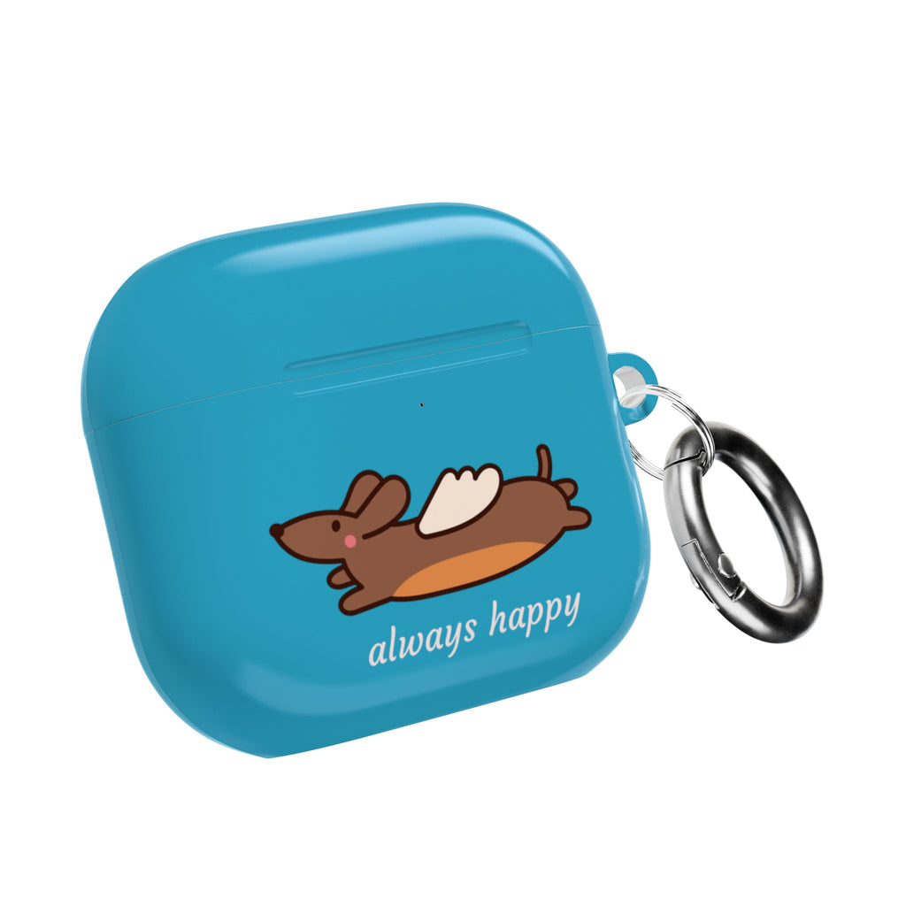 AirPod Case - Cute Flying Dachshund & Doves "always happy" Protective Case Cover