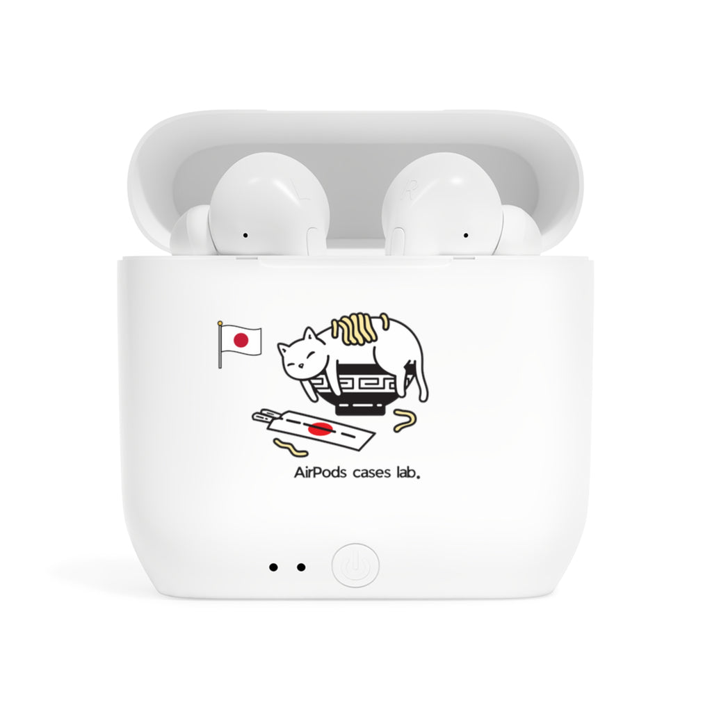 Japanese Sushi Cat White Earbuds