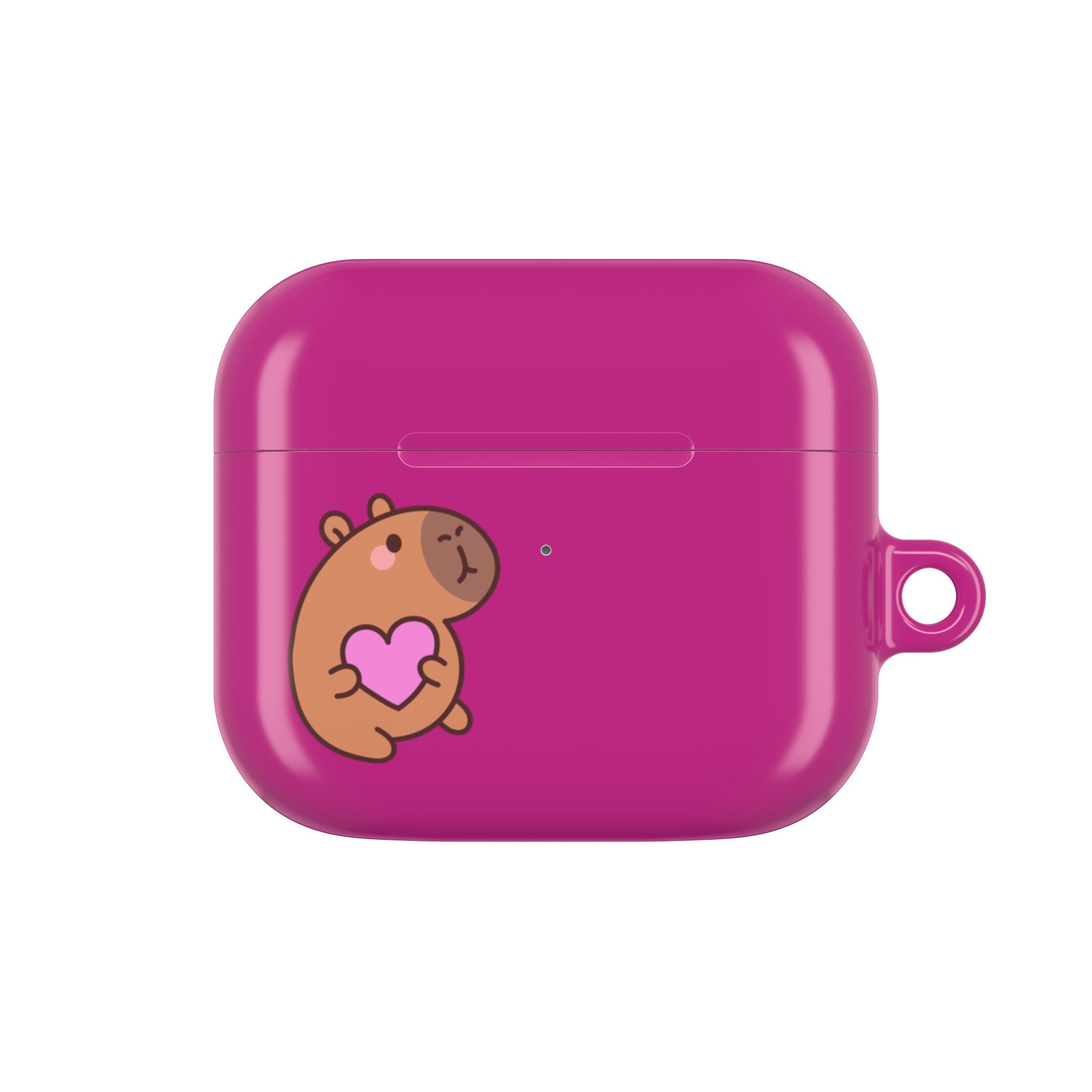 Pink Cute Capybara Heart AirPods Case