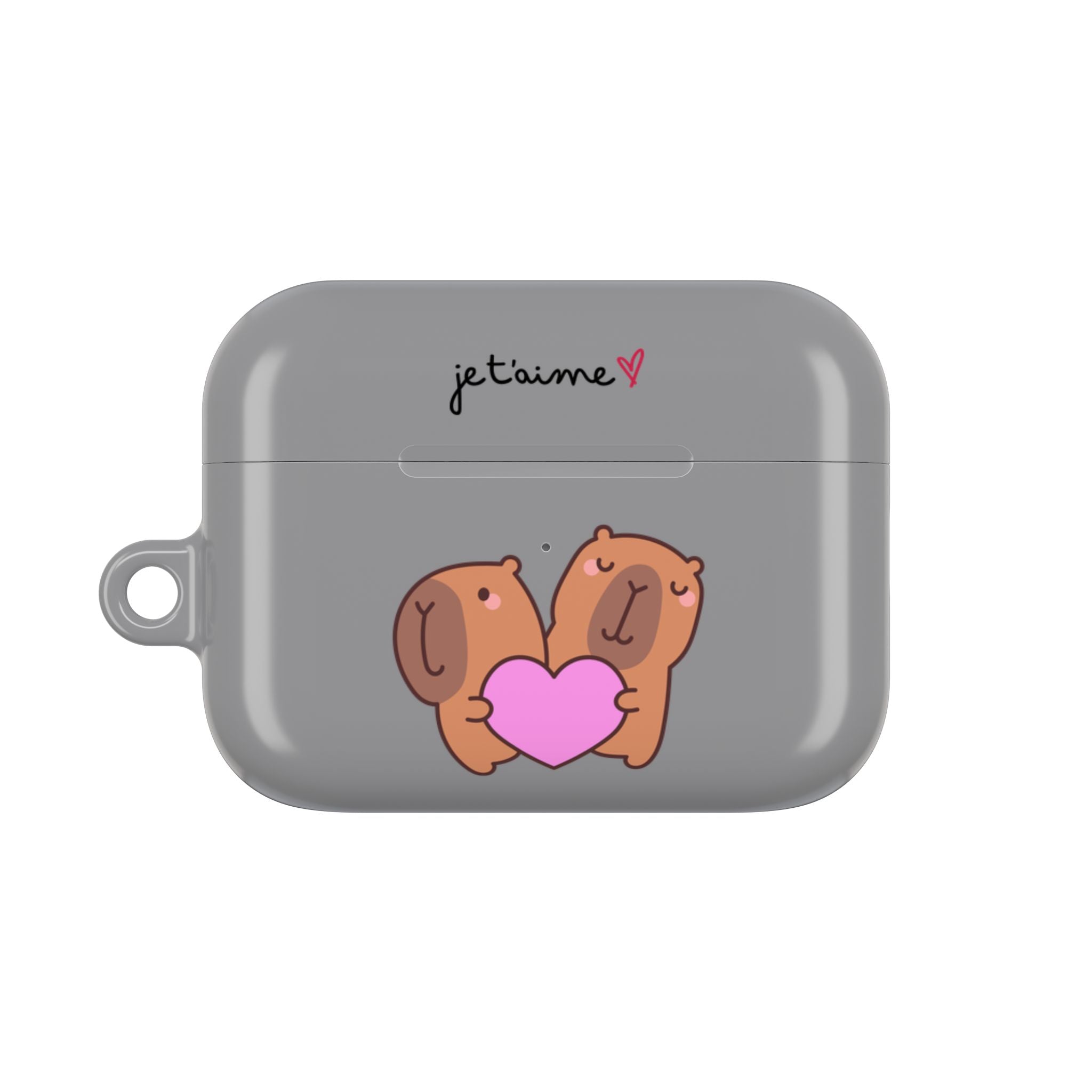 AirPods Case - Cute 'Je t'aime' Capybaras & Pink Heart / "Love Is Love"