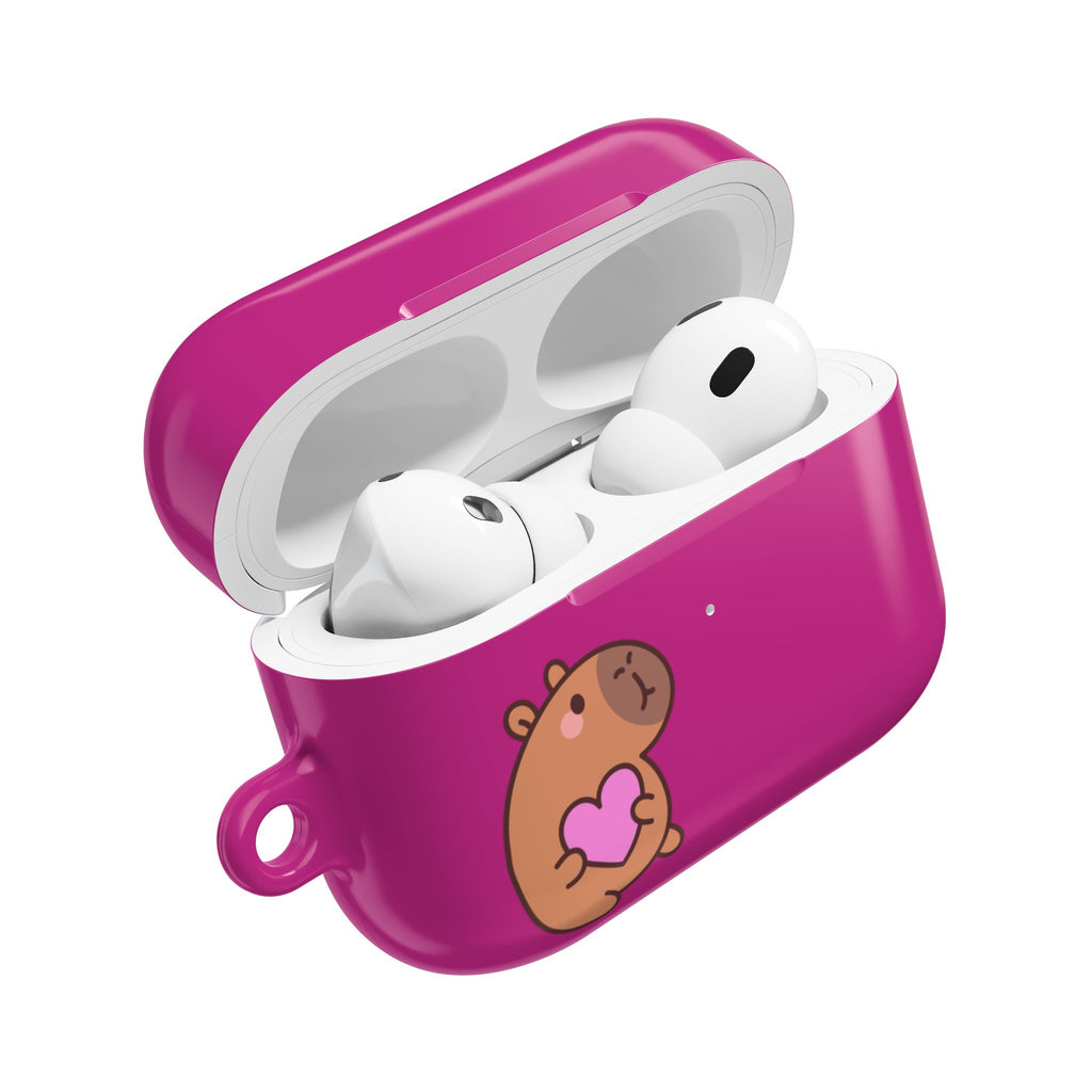 Pink Cute Capybara Heart AirPods Case