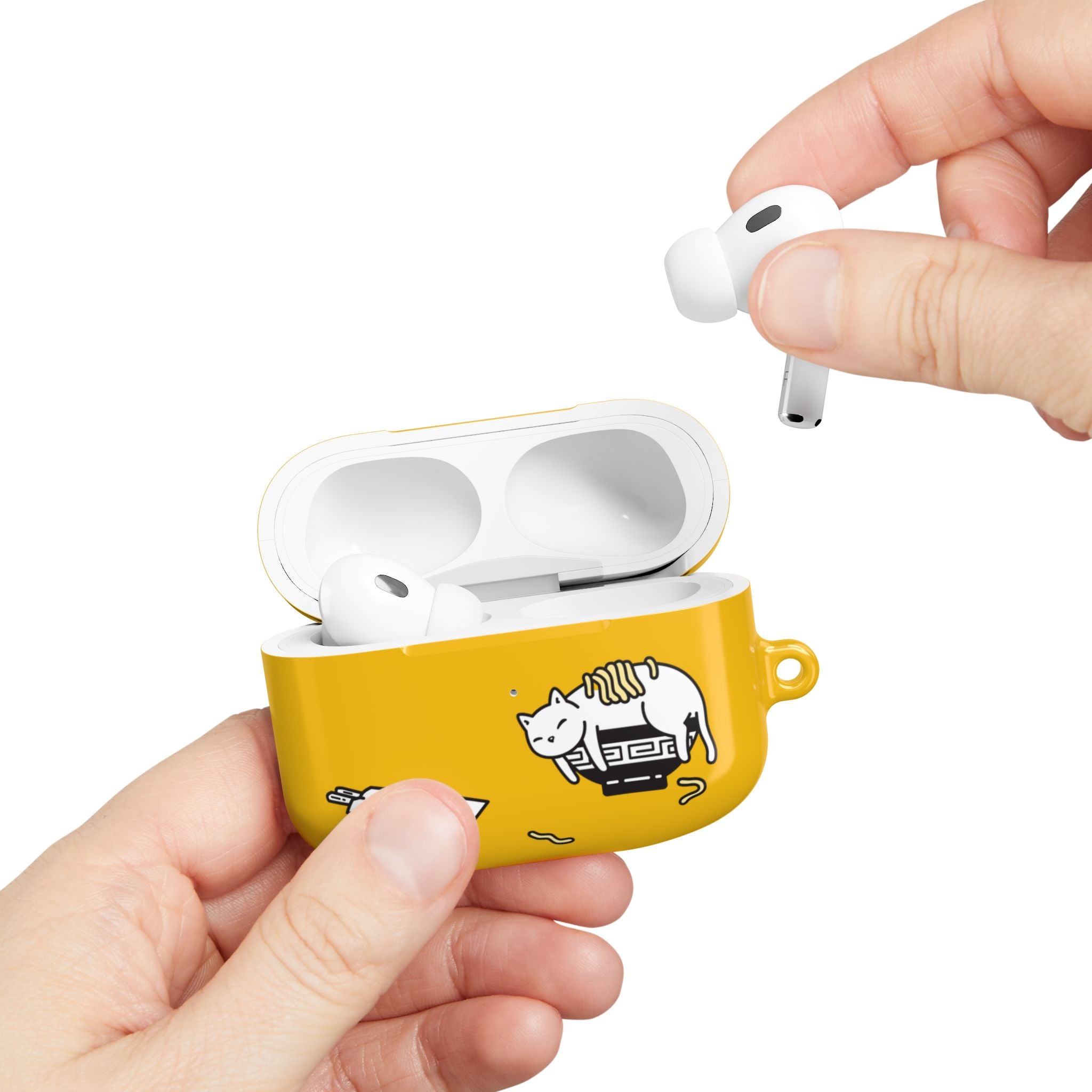 Japanese Cat & Chopsticks Yellow AirPods Case