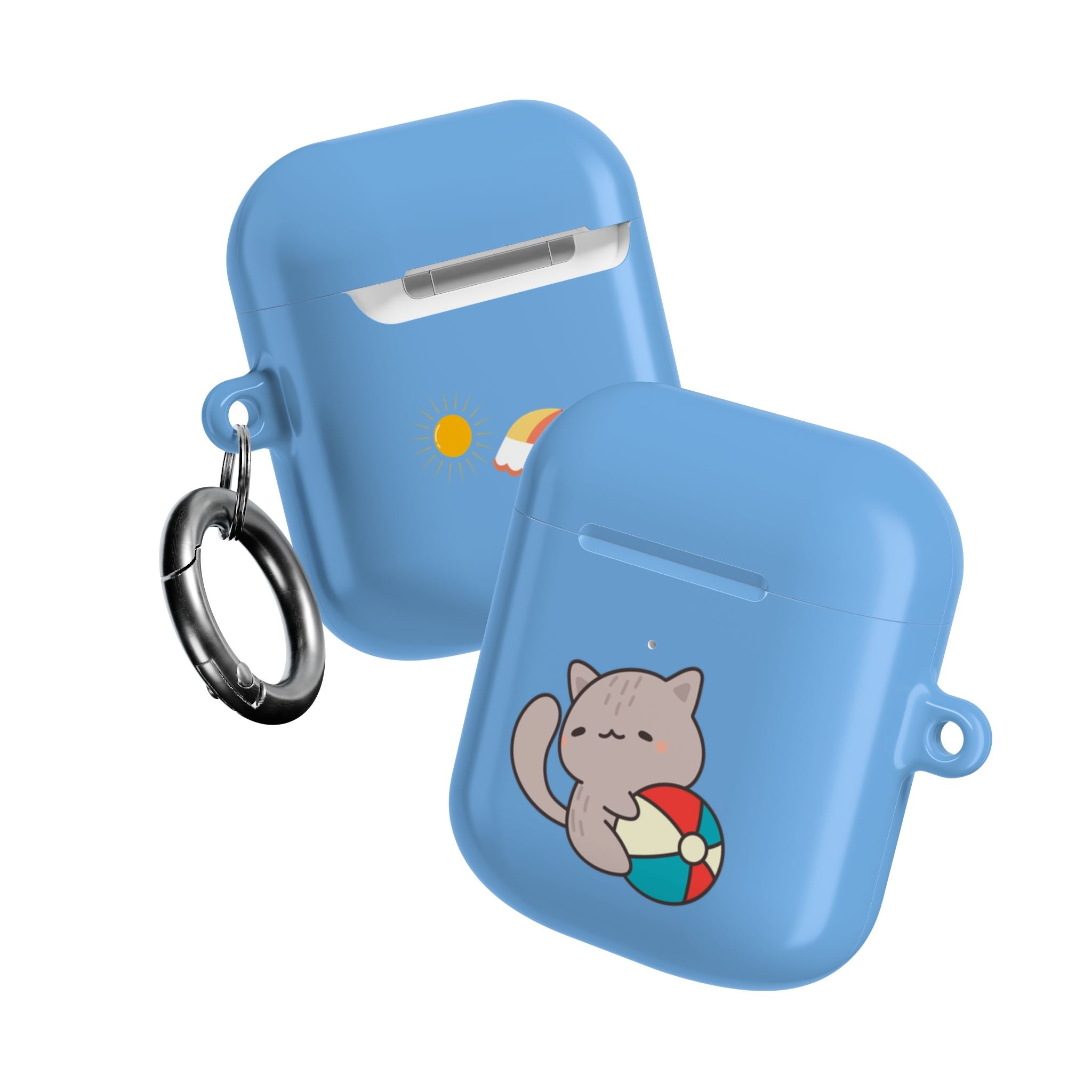 Cute Cat Beach AirPod Case with Beach Ball & Umbrella