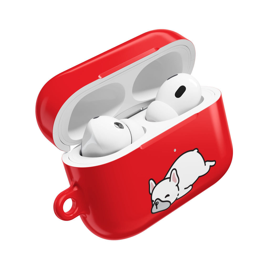 Red AirPods Case with a Snoozing Bulldog