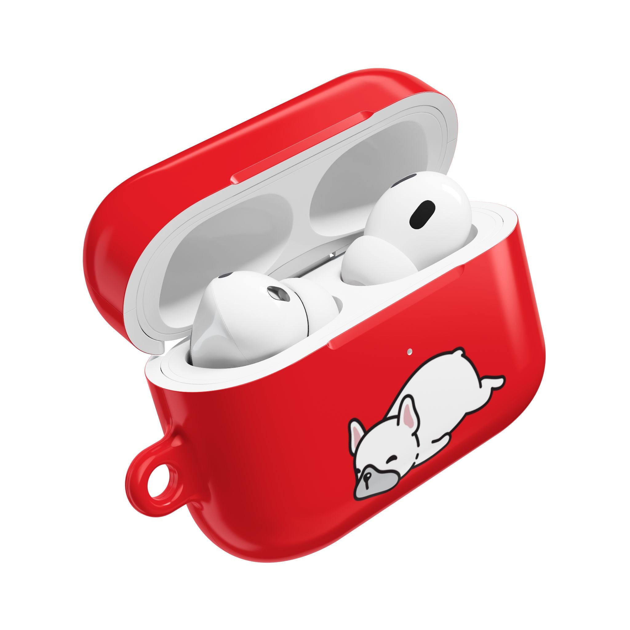 Red AirPods Case with a Snoozing Bulldog