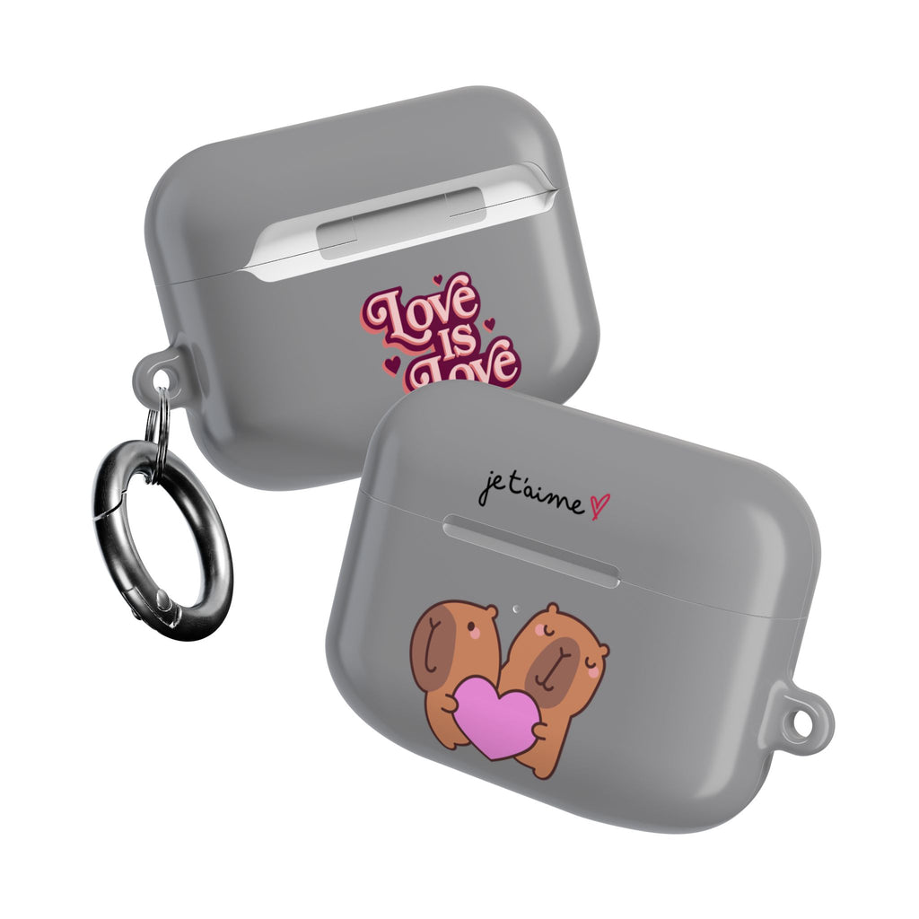 AirPods Case - Cute 'Je t'aime' Capybaras & Pink Heart / "Love Is Love"