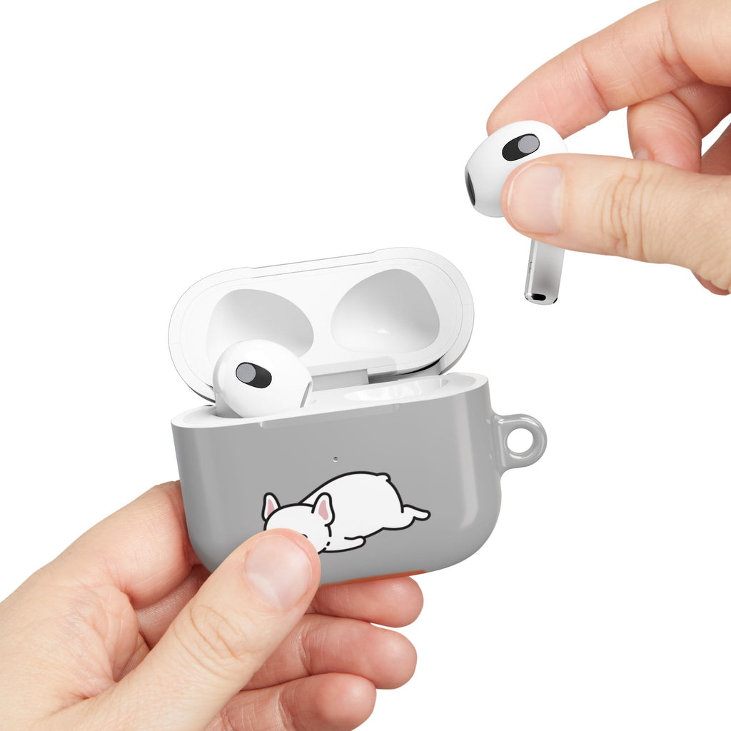 Grey AirPods Case with a Snoozing Bulldog